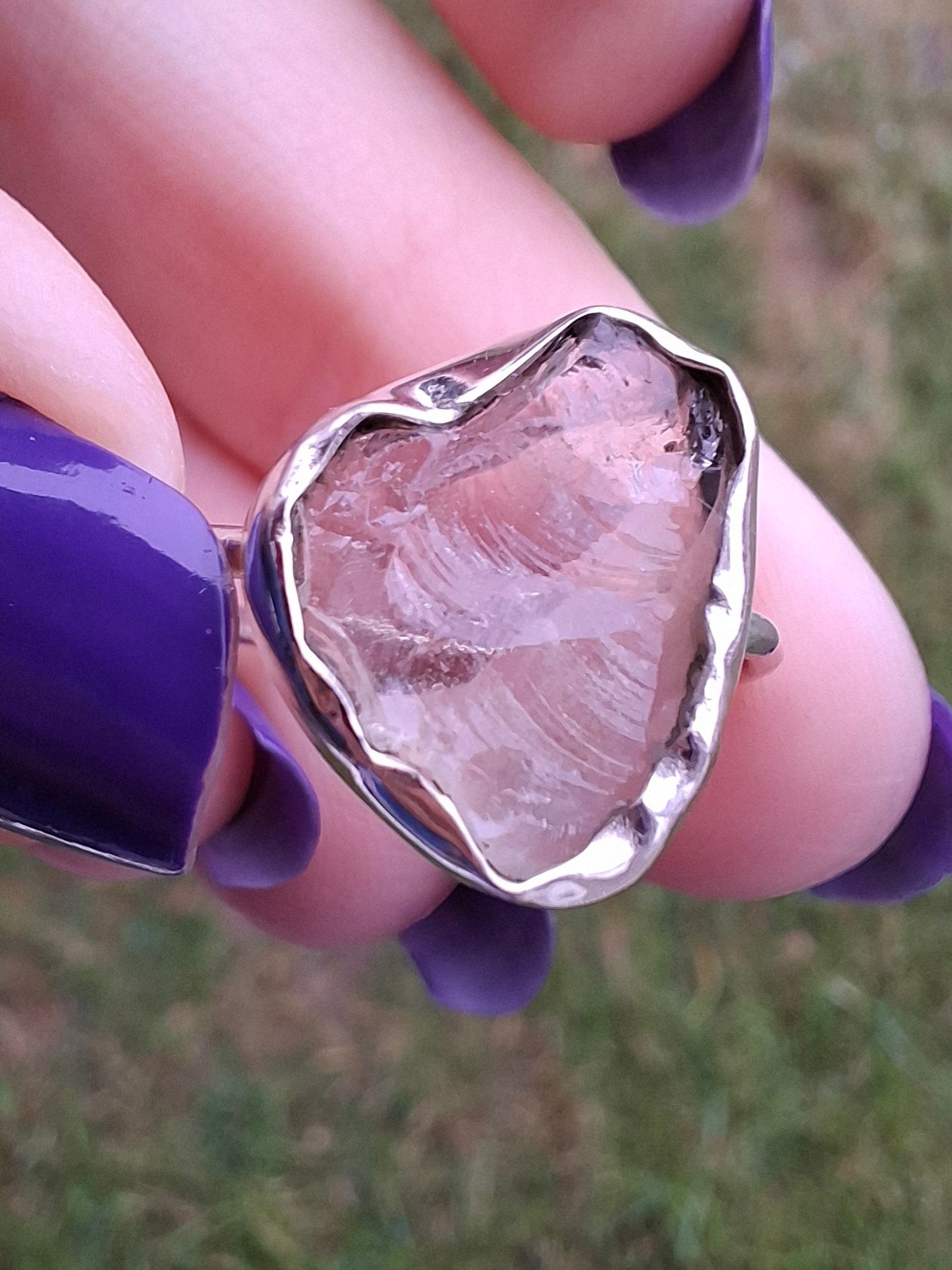 Libyan Desert Glass Ring, size large P, 925 Silver, Tektite (Ref: LR32)