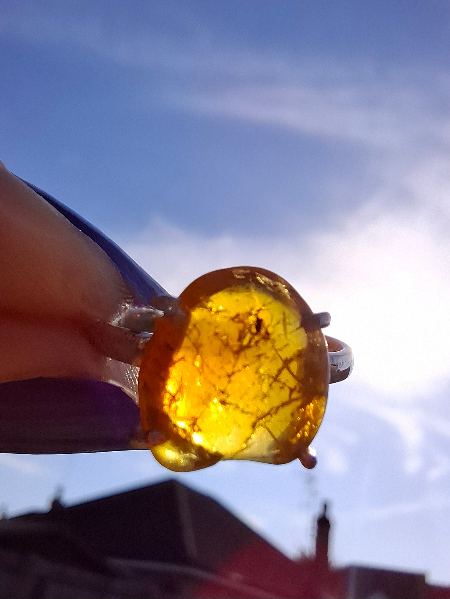 Baltic Amber Ring, size large Q, 925 Silver, Fossil (Ref: AR14)