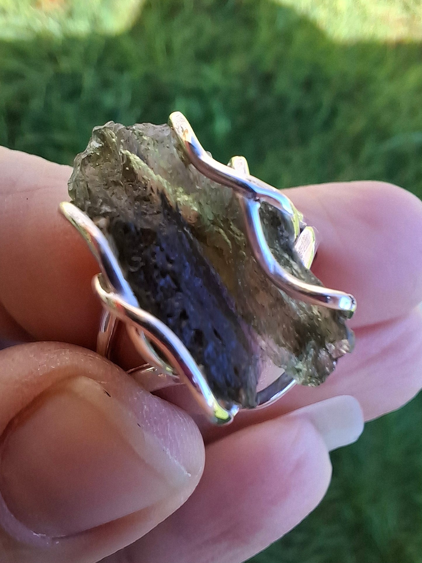 Moldavite Ring, size U, 925 Silver (Ref: R13)