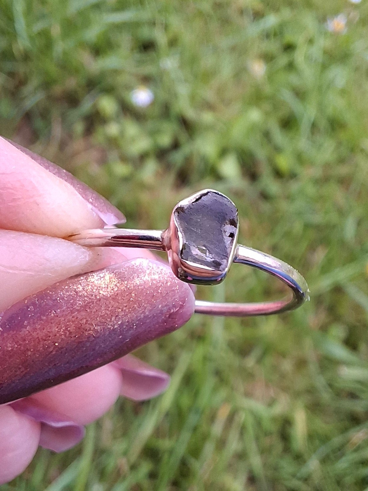 Moldavite Ring, size small R, 925 Silver, Tektite (Ref: R52)