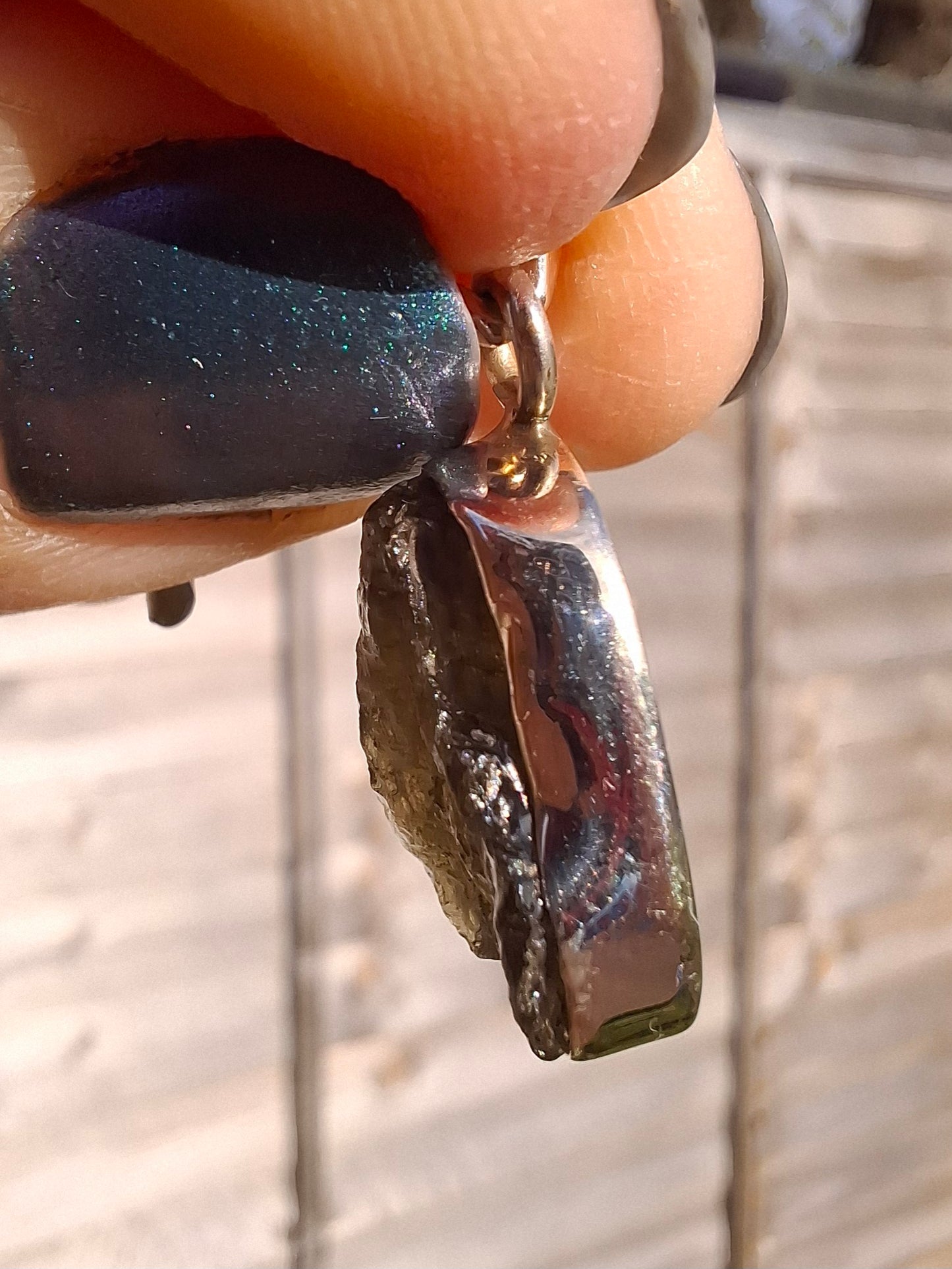 Moldavite Pendant, 925 Silver, Tektite (Ref: P15)