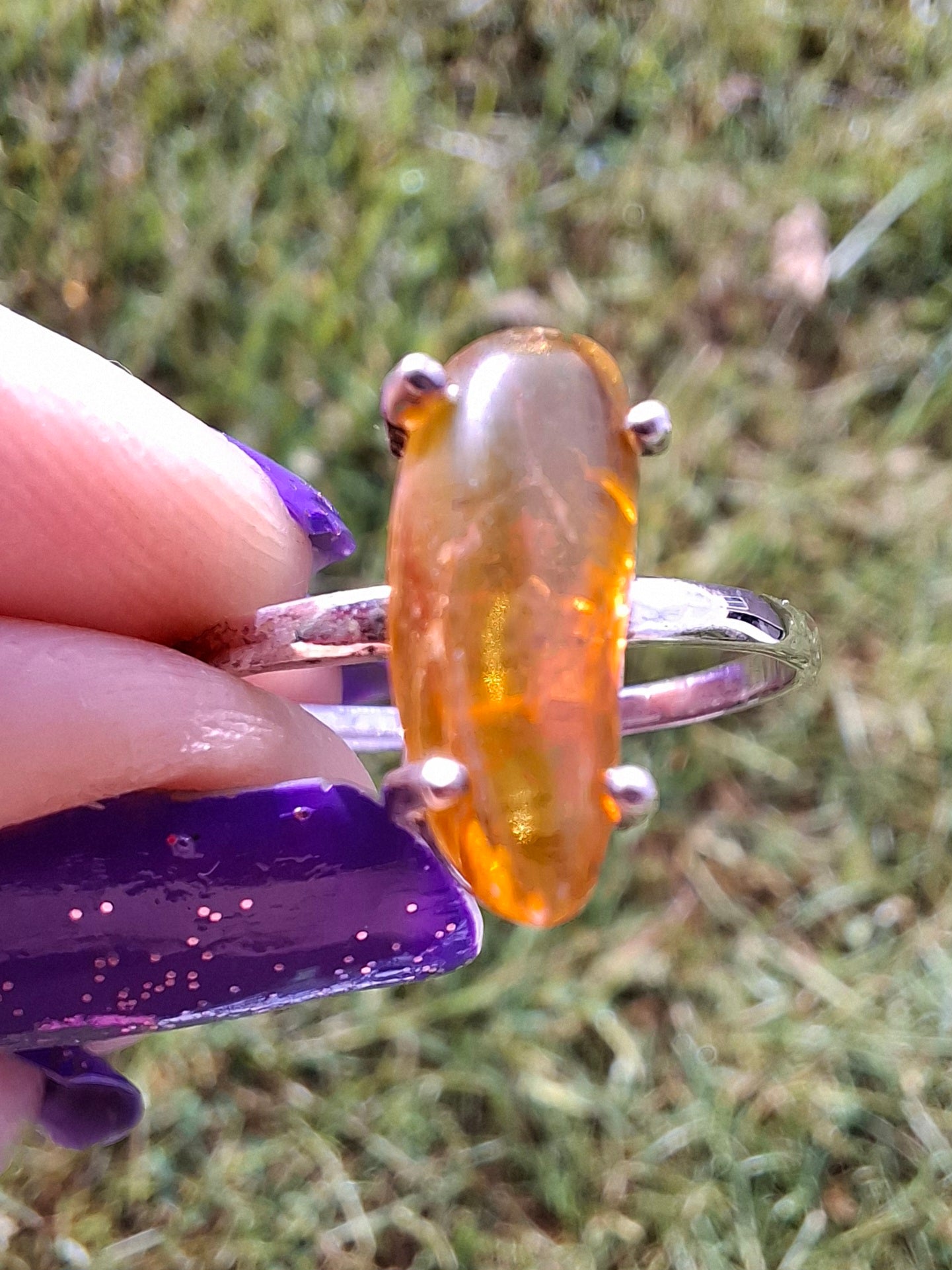 Baltic Amber Ring, size large V, 925 Silver, Fossil (Ref: AR25)