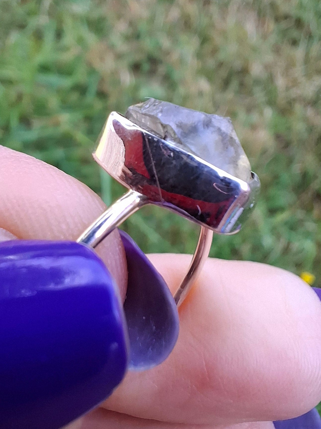 Libyan Desert Glass Ring, size large V, 925 Silver, Tektite (Ref: LR56)