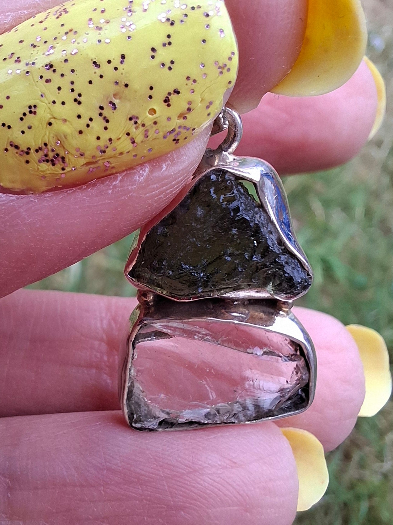 Moldavite & Libyan Desert Glass Pendant, 925 Silver, Tektite (Ref: MLP8)