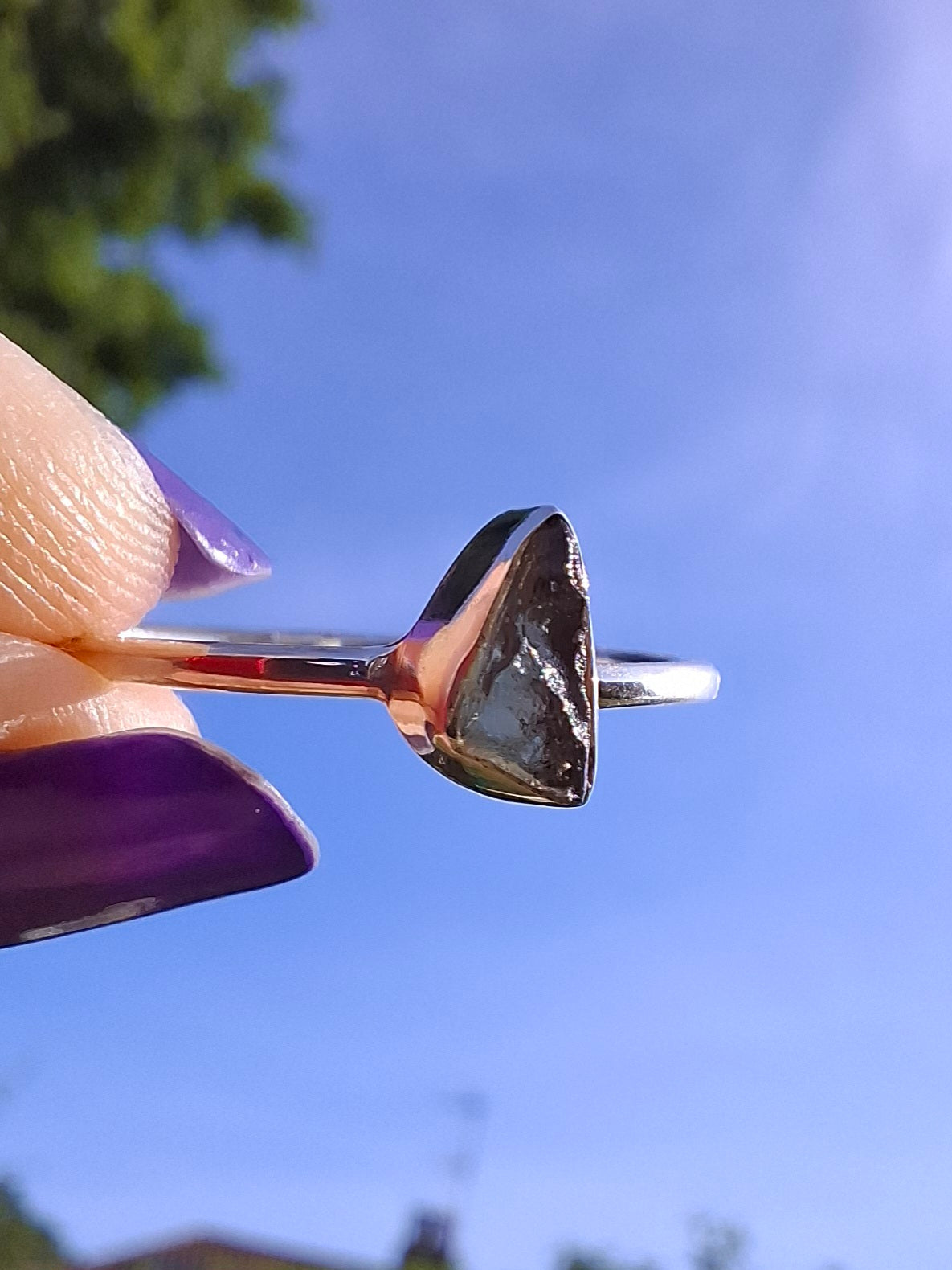 Moldavite Ring, size large R/small S, 925 Silver, Tektite (Ref: R55)