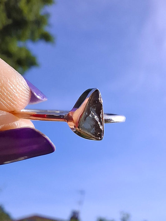 Moldavite Ring, size large R/small S, 925 Silver, Tektite (Ref: R55)