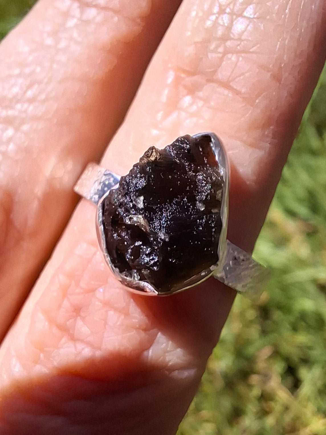 Moldavite Ring, size U, 925 Silver, Tektite (Ref: R323)