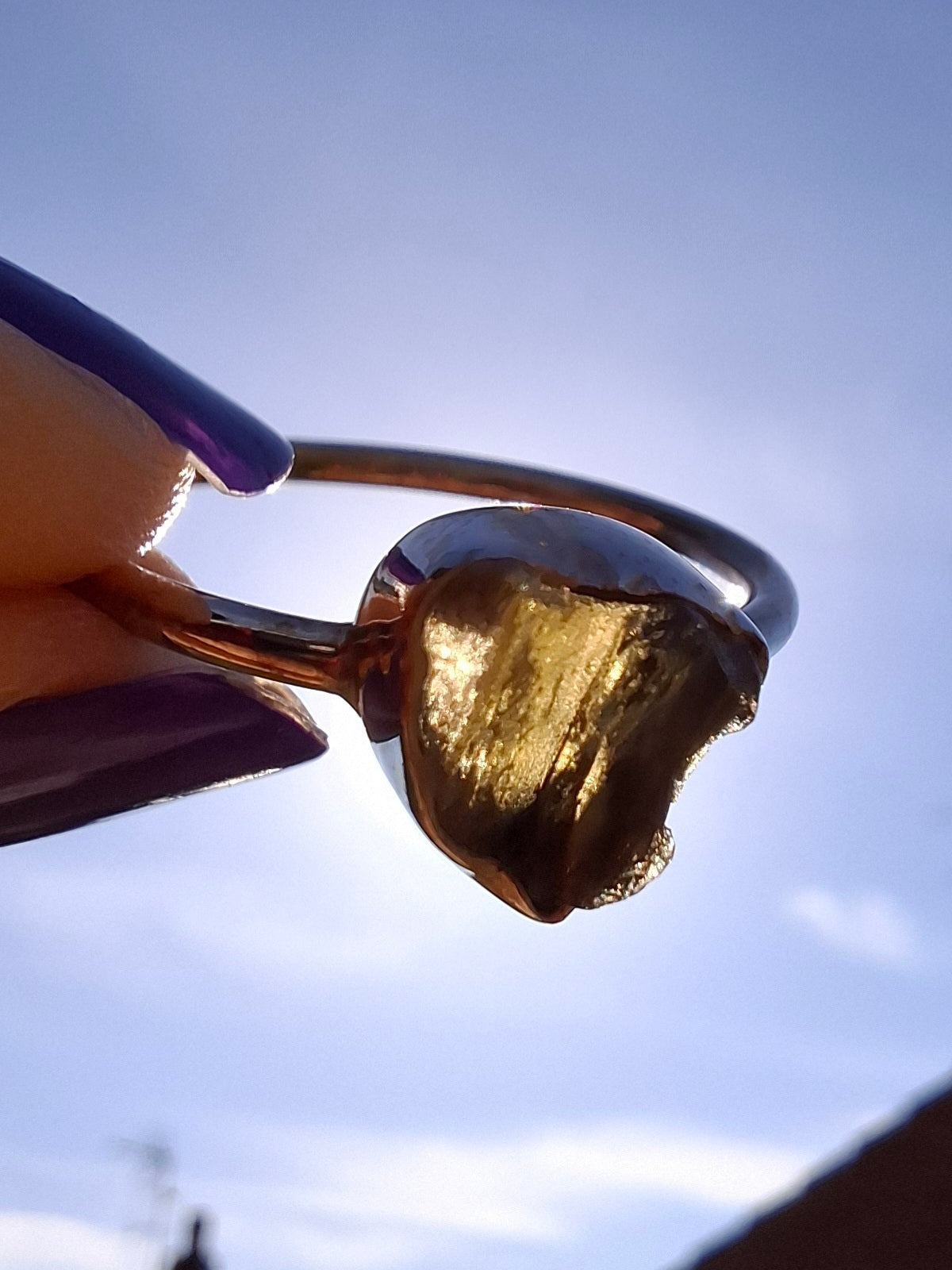 Moldavite Ring, size small X, 925 Silver, Tektite (Ref: R33)