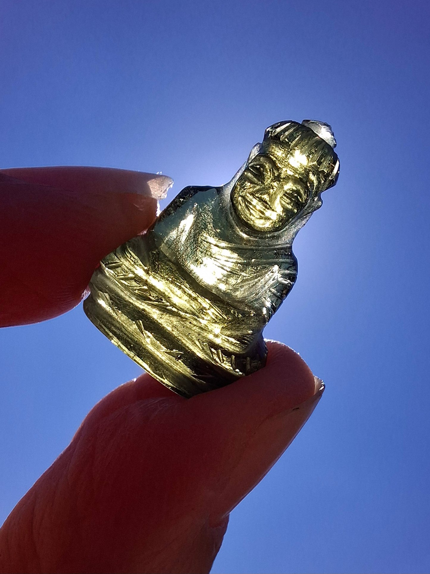 Moldavite BUDDHA Carving, 2.71g, Tektite (Ref: Buddha4)