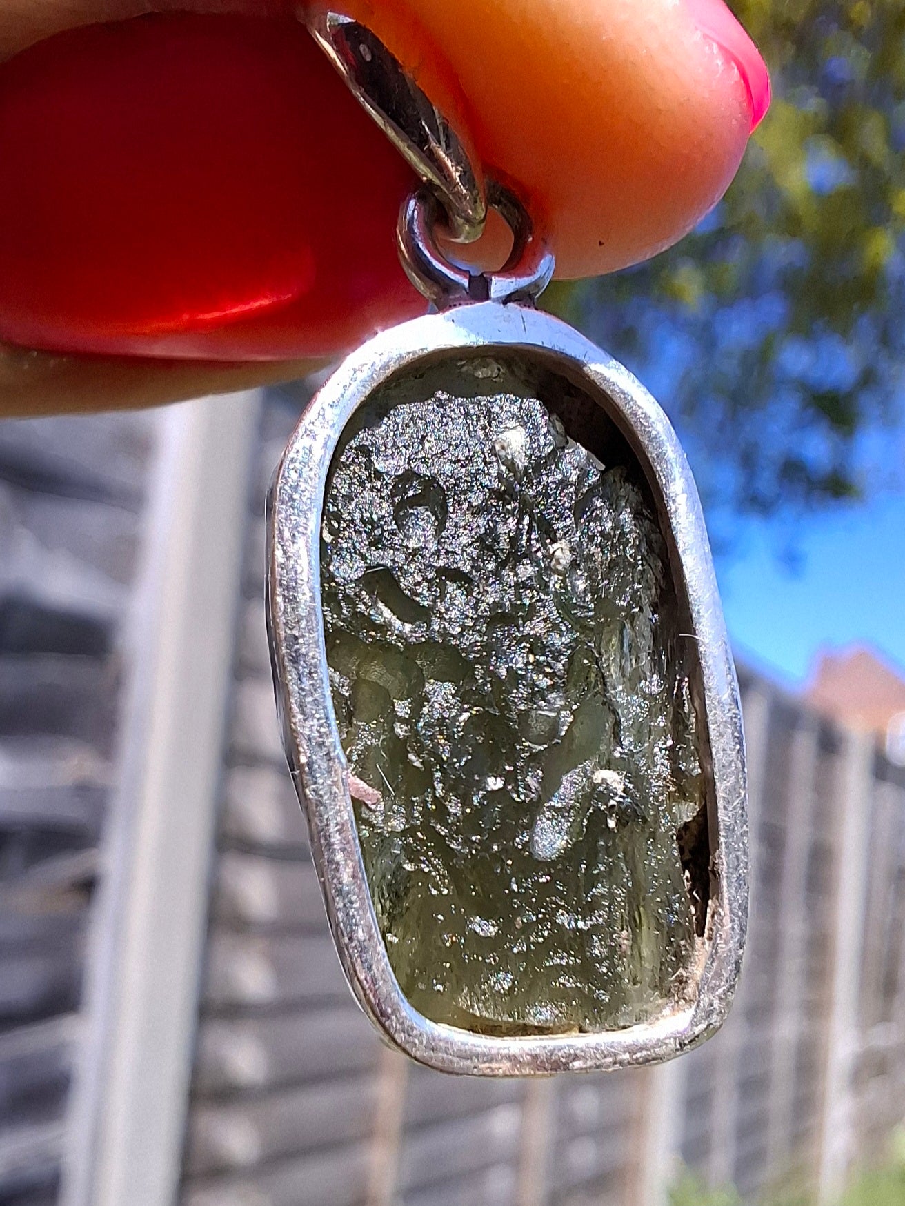 Moldavite Pendant, 925 Silver, Tektite (Ref: P442)
