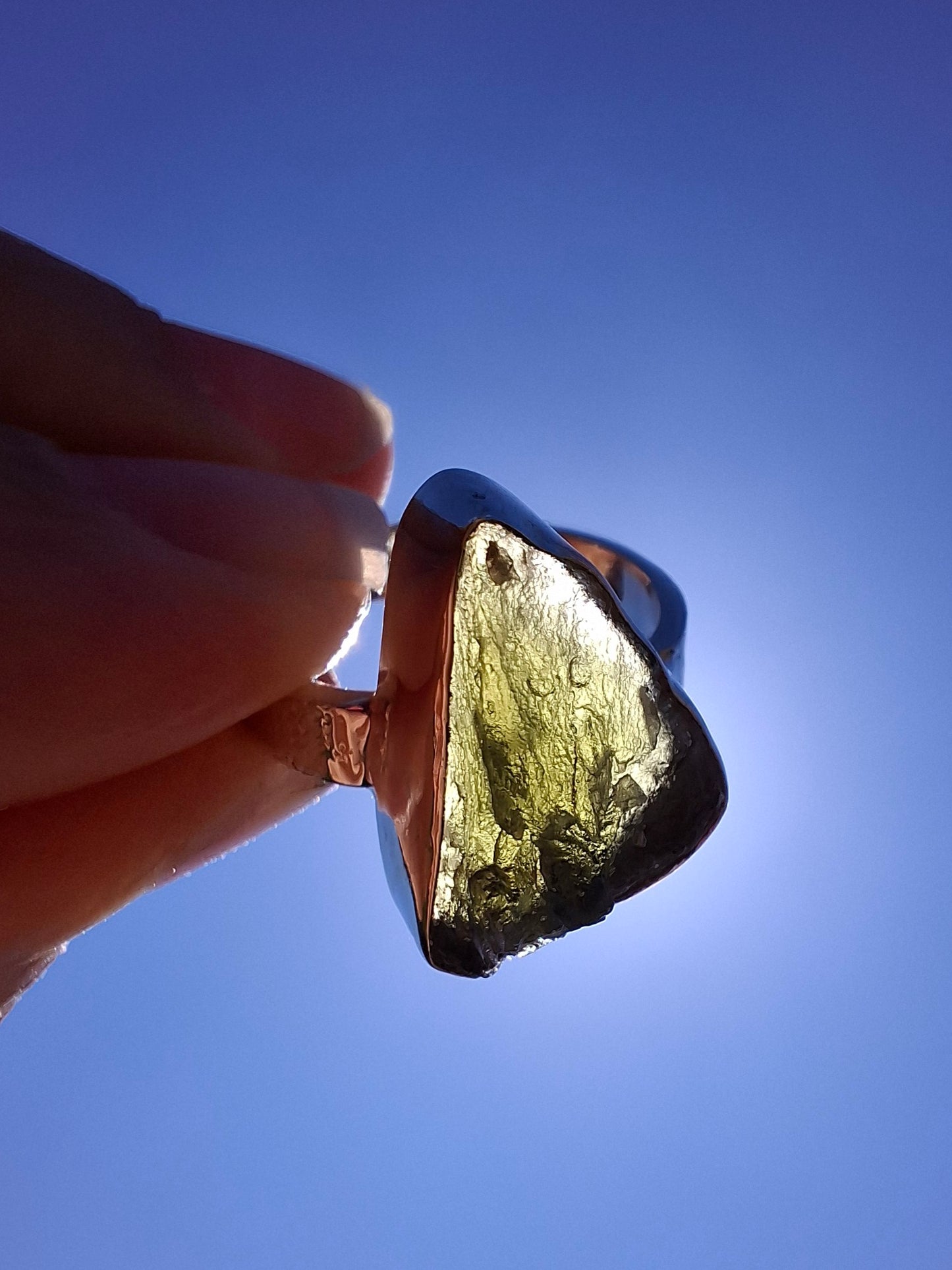 Moldavite Ring, size small K, 925 Silver, Tektite (Ref: R299)