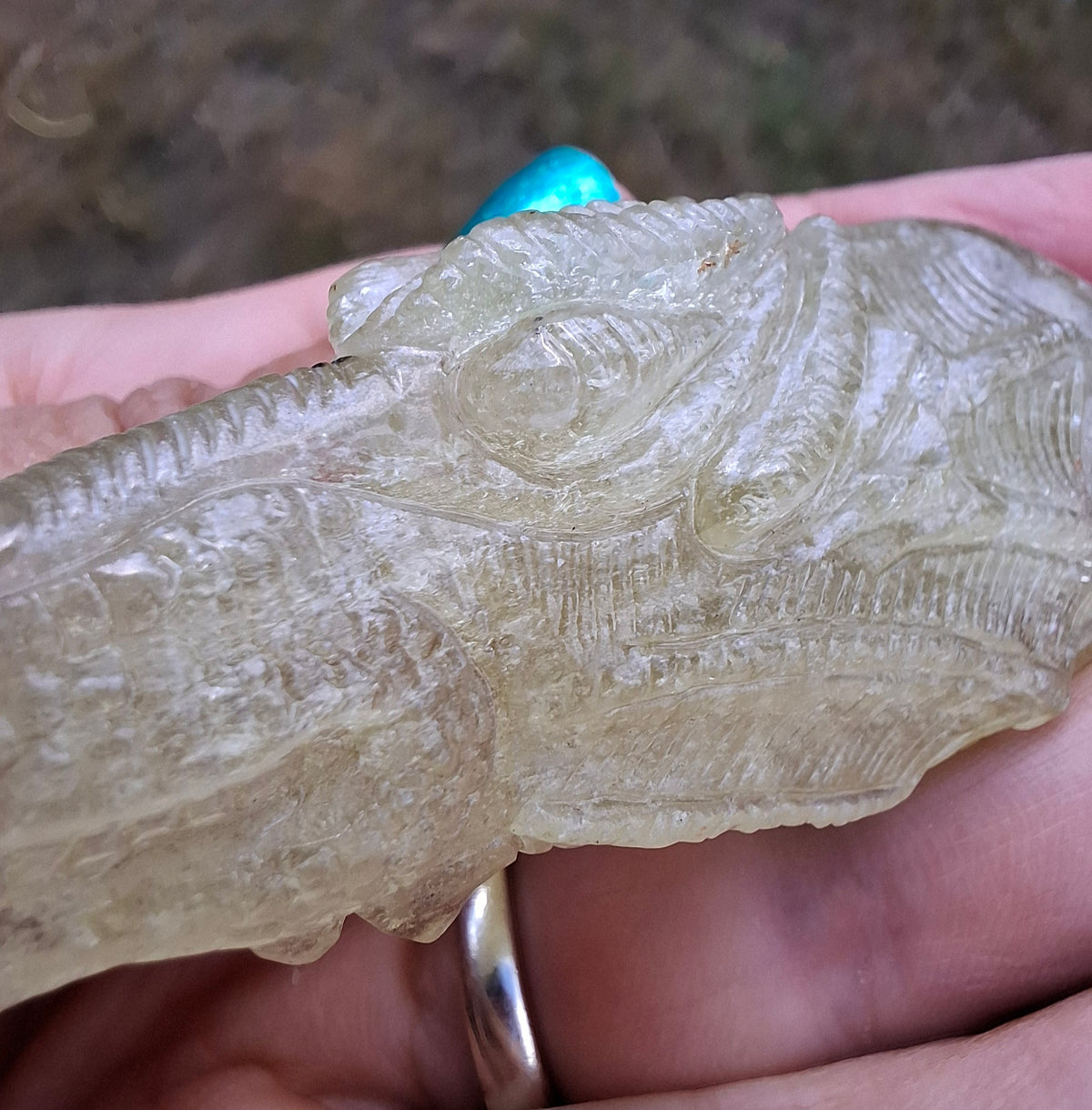 Libyan Desert Glass DRAGON HEAD carving, 48.11g, Tektite (Ref: Dragon4)
