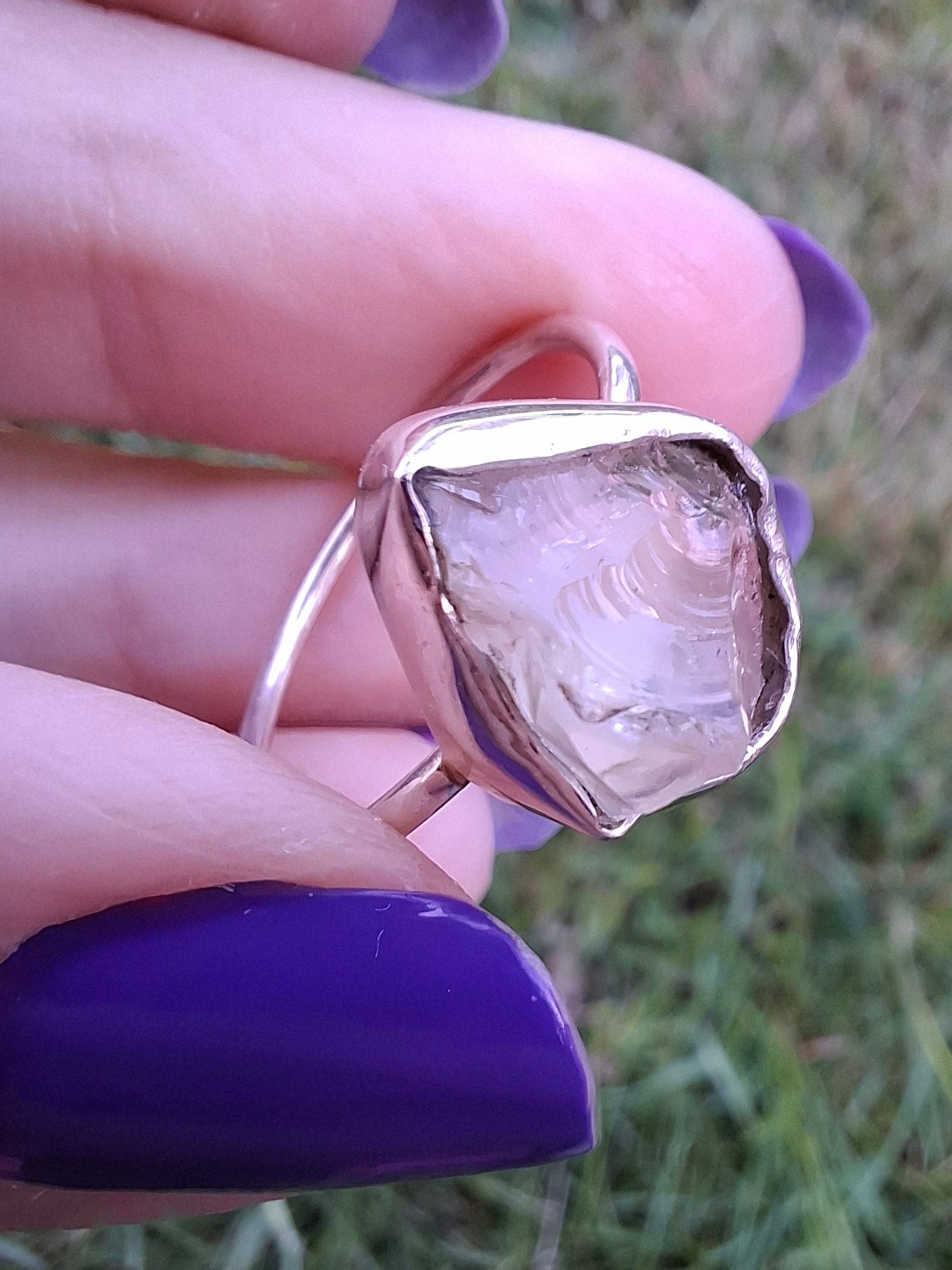 Libyan Desert Glass Ring, size large S/small T, 925 Silver, Tektite (Ref: LR47)