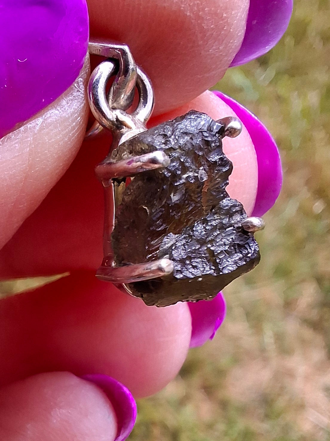 Moldavite Claw Pendant, 925 Silver, Tektite (Ref: P21)