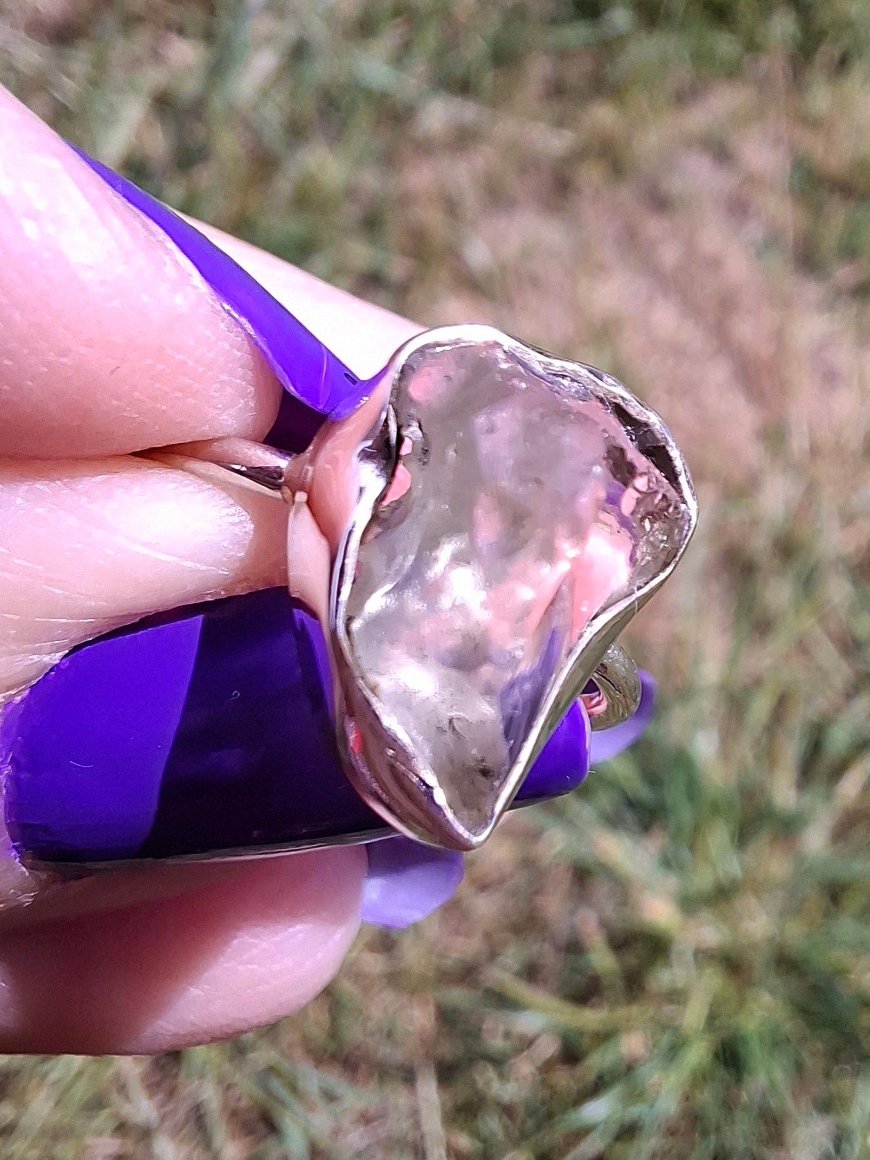Libyan Desert Glass Ring, size large K, 925 Silver, Tektite (Ref: LR13)