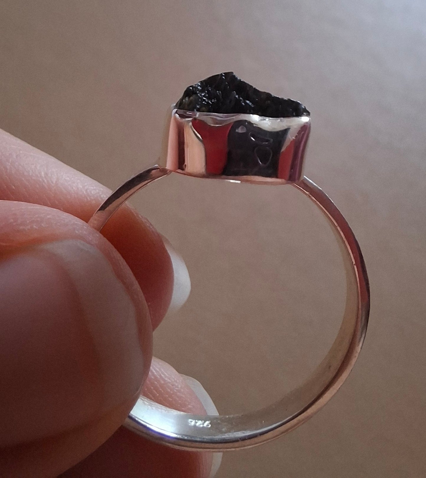 Moldavite Ring, size large Y/small Z, 925 Silver, Tektite (Ref: R332)