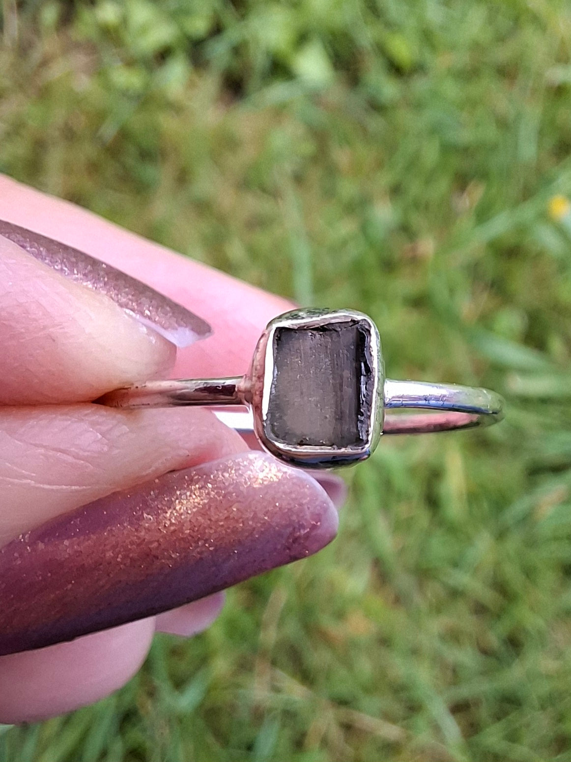 Moldavite Ring, size large P/small Q, 925 Silver, Tektite (Ref: R43)