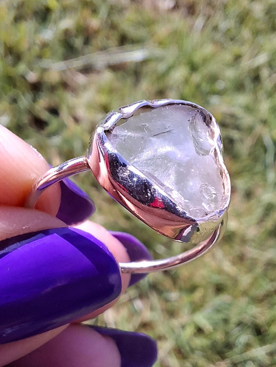 Libyan Desert Glass Ring, size small R, 925 Silver, Tektite (Ref: LR40)