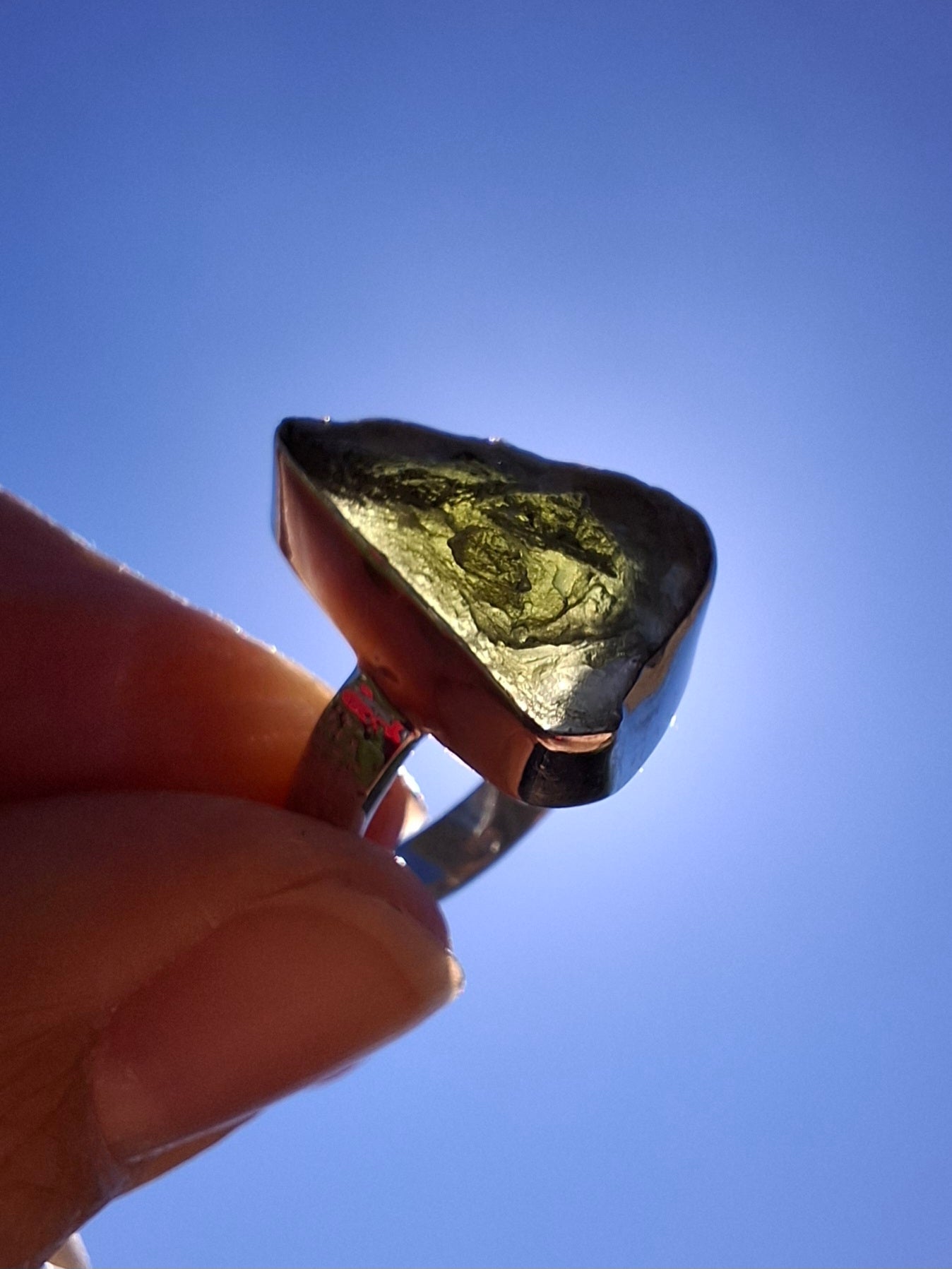 Moldavite Ring, size small K, 925 Silver, Tektite (Ref: R299)