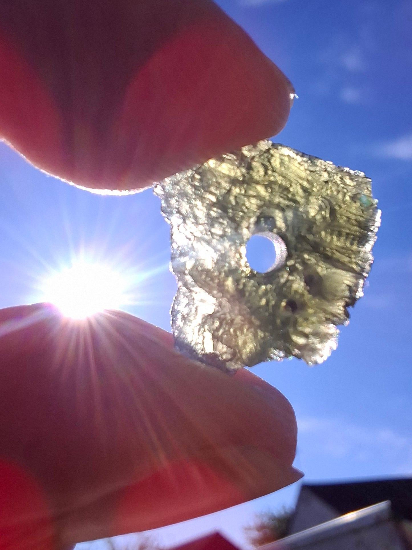 DRILLED, Moldavite Piece, 1.13g, Tektite (Ref: D7)