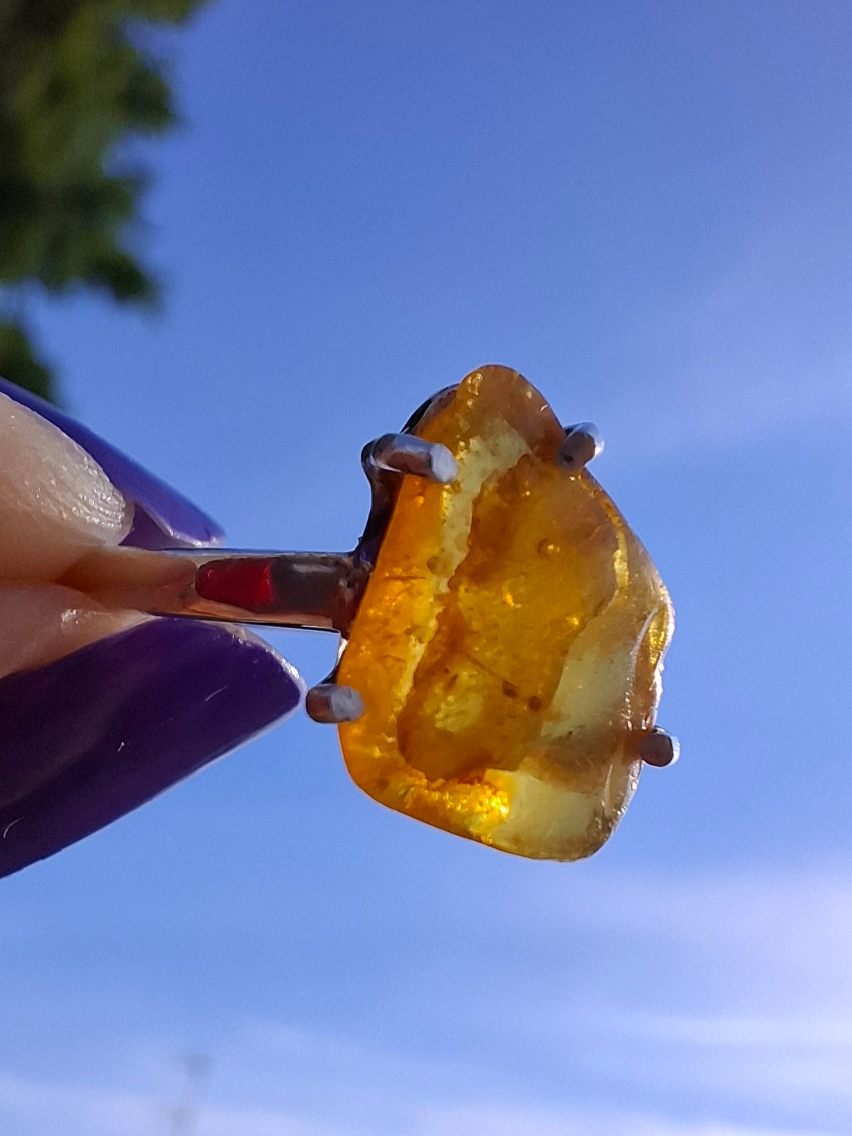 Baltic Amber Ring, size large R, 925 Silver, Fossil (Ref: AR15)