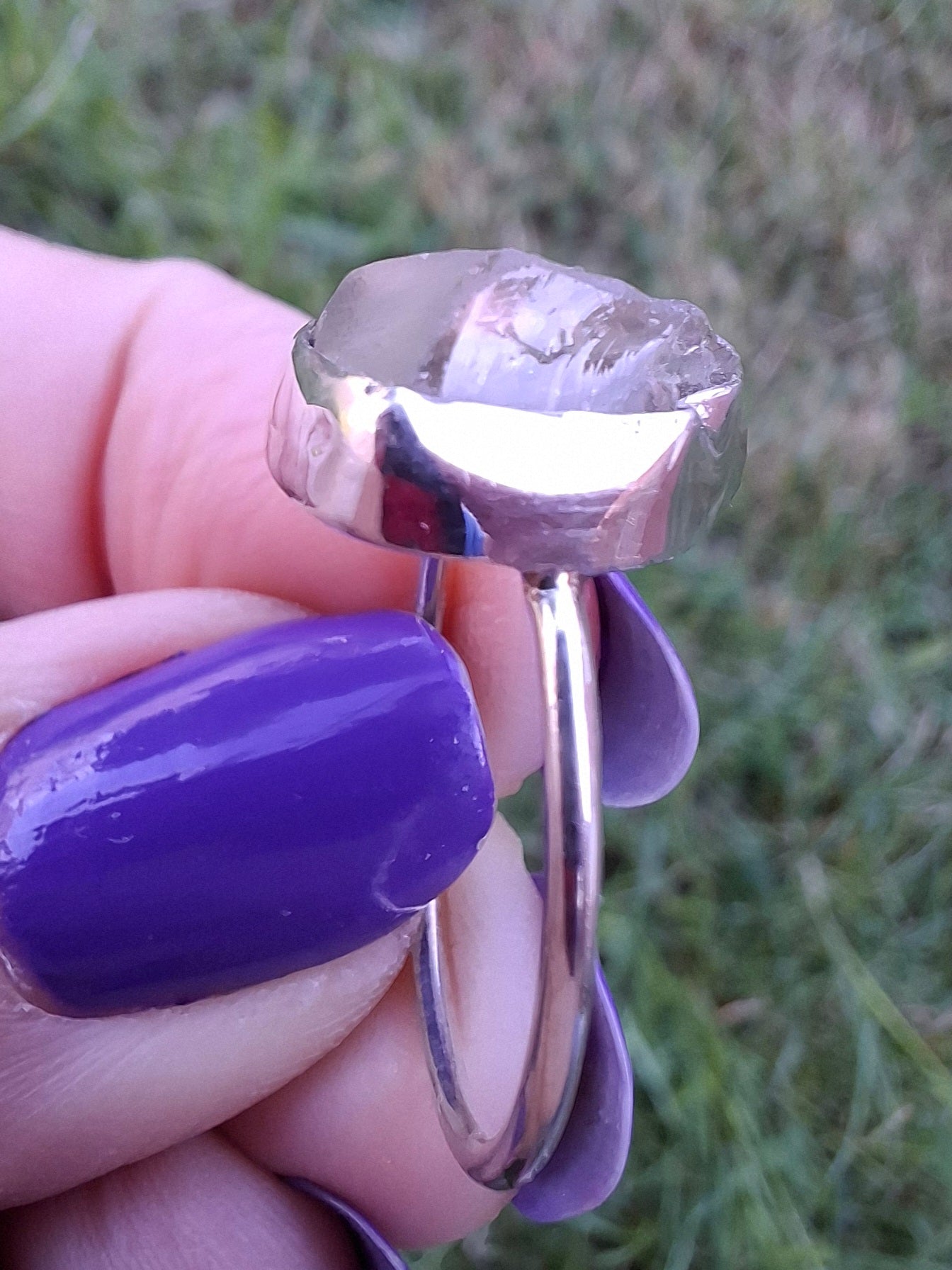 Libyan Desert Glass Ring, size large O, 925 Silver, Tektite (Ref: LR37)
