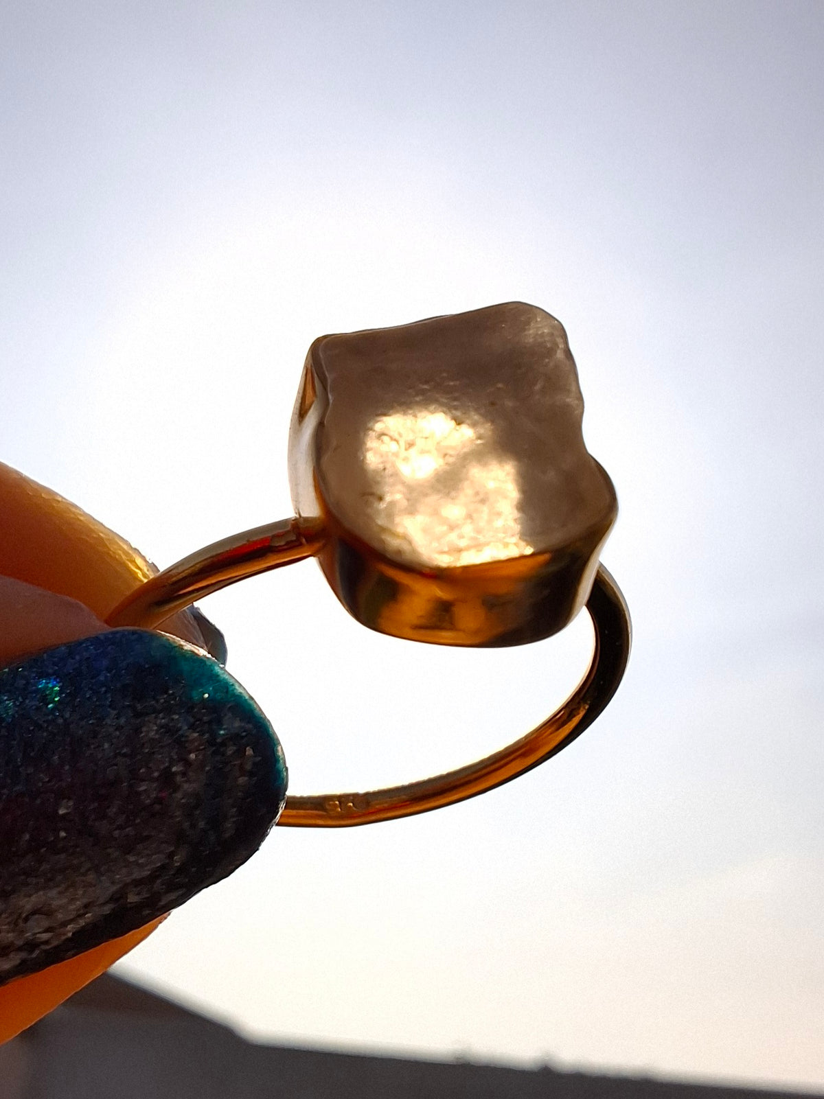 Libyan Desert Glass Ring, 14K GOLD Plated, size large N, Tektite (Ref: LR79)