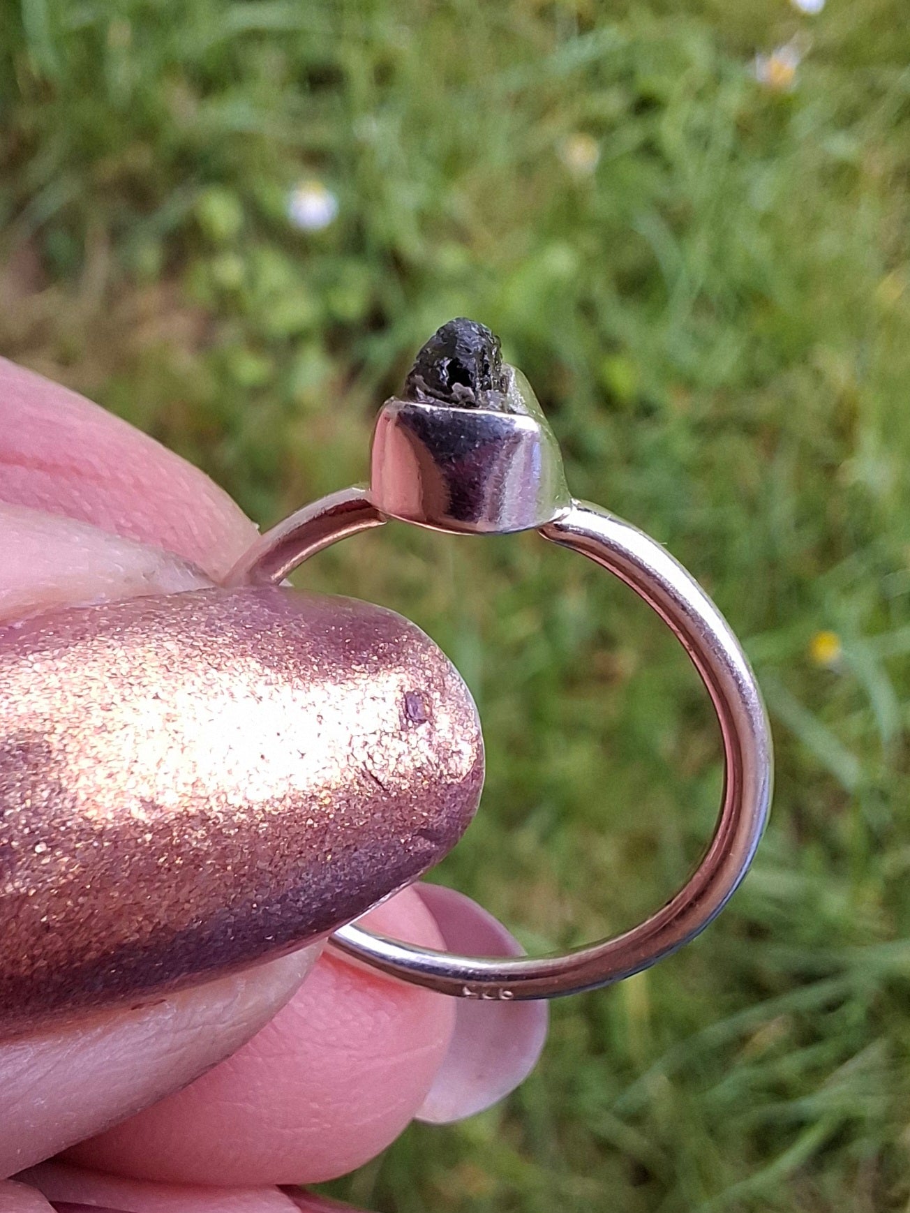 Moldavite Ring, size large K/small L, 925 Silver, Tektite (Ref: R58)