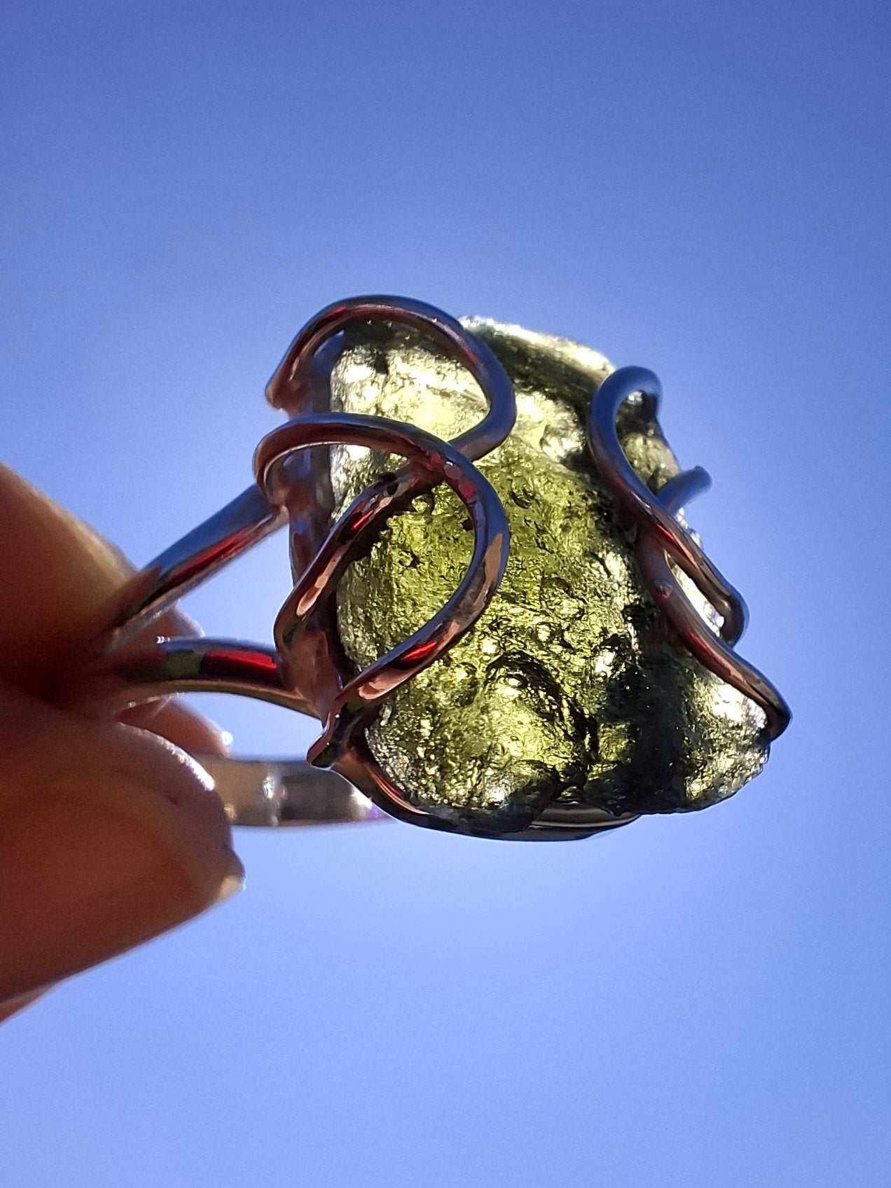 Moldavite Ring, size W, 925 silver, Tektite (Ref: R16)
