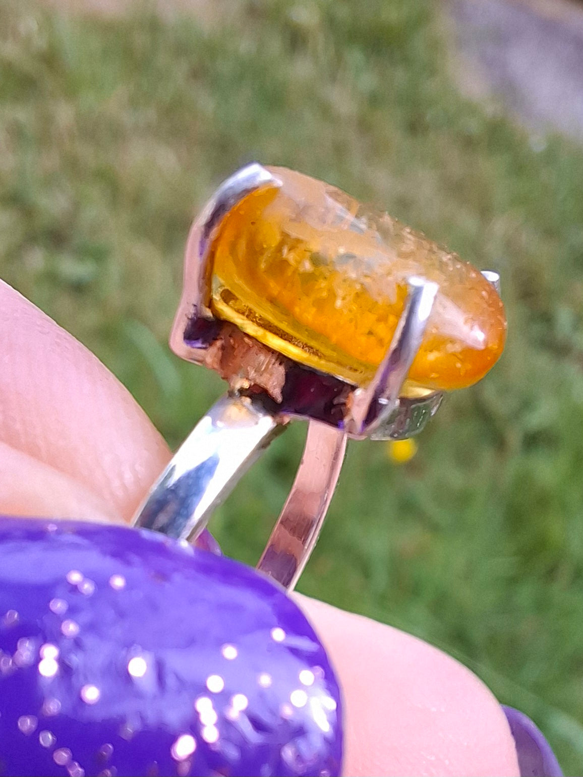 Baltic Amber Ring, size large O, 925 Silver, Fossil (Ref: AR12)