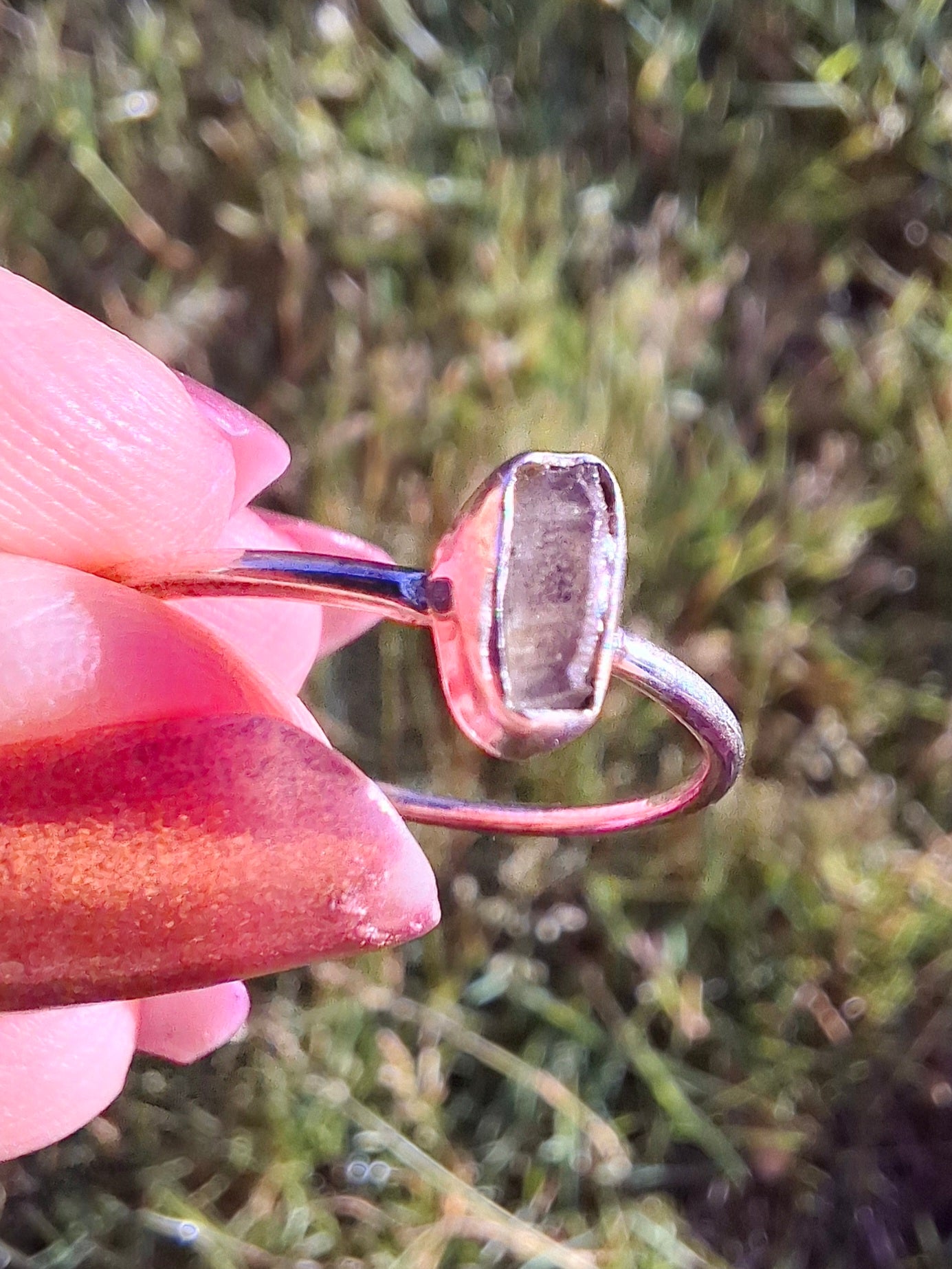 Moldavite Ring, size large T/small U, 925 Silver, Tektite (Ref: R71)