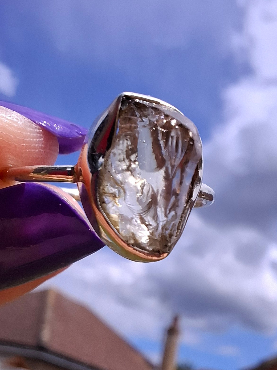 Libyan Desert Glass Ring, size small P, 925 Silver, Tektite (Ref: LR25)