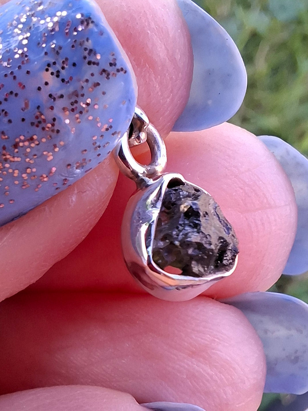 Moldavite Pendant, 925 Silver, Tektite (Ref: P96)