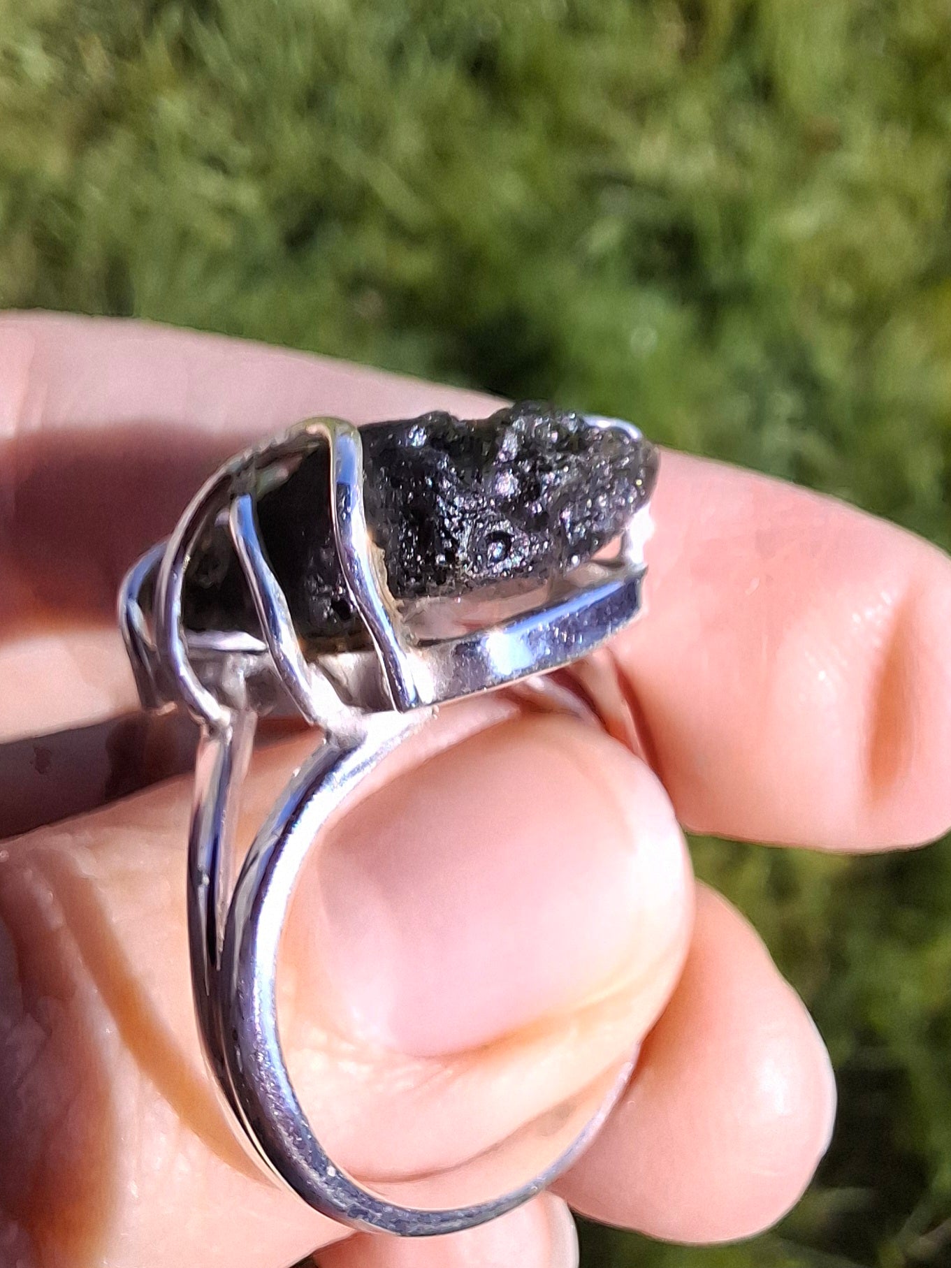 Moldavite Ring, size W, 925 silver, Tektite (Ref: R16)