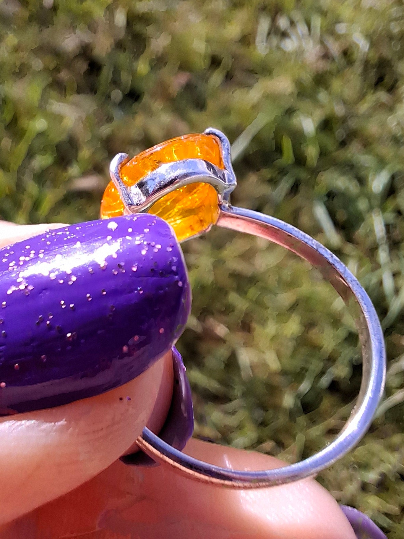 Baltic Amber Ring, size large Q, 925 Silver, Fossil (Ref: AR14)