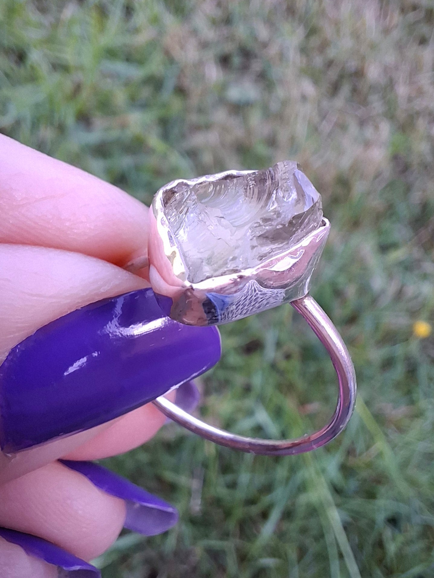 Libyan Desert Glass Ring, size large S/small T, 925 Silver, Tektite (Ref: LR47)