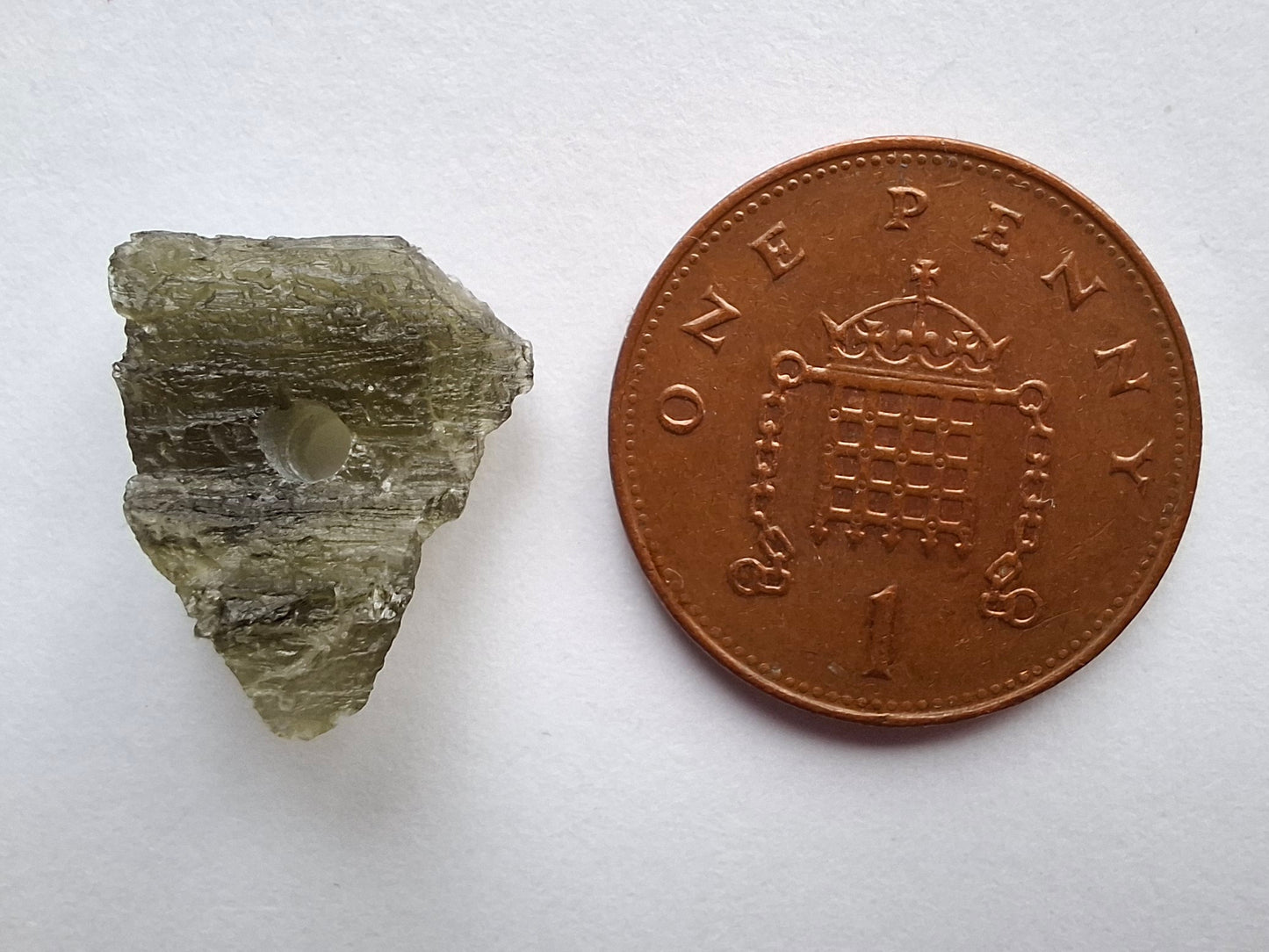 DRILLED, Moldavite Piece, 1.13g, Tektite (Ref: D7)