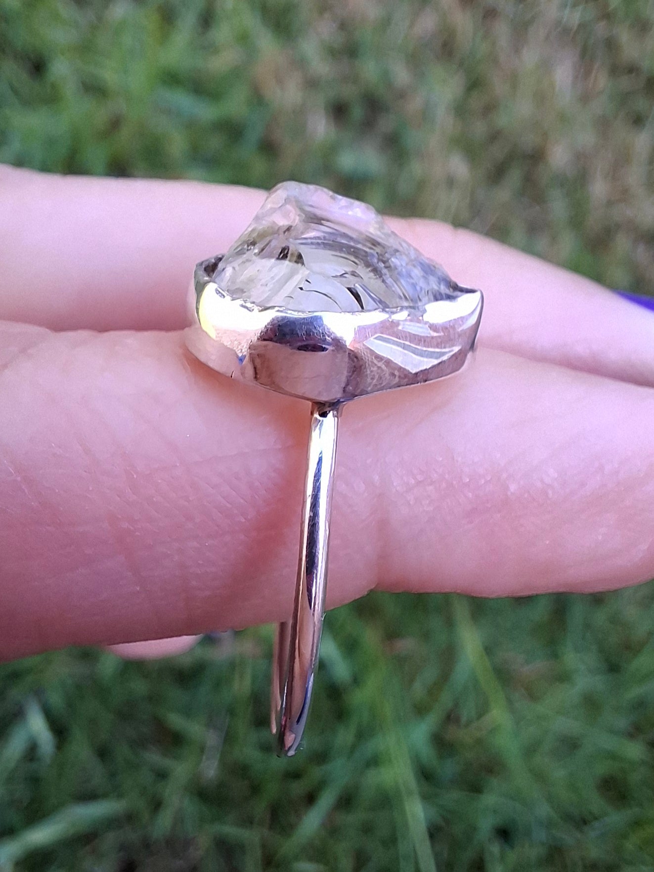 Libyan Desert Glass Ring, size large S/small T, 925 Silver, Tektite (Ref: LR47)