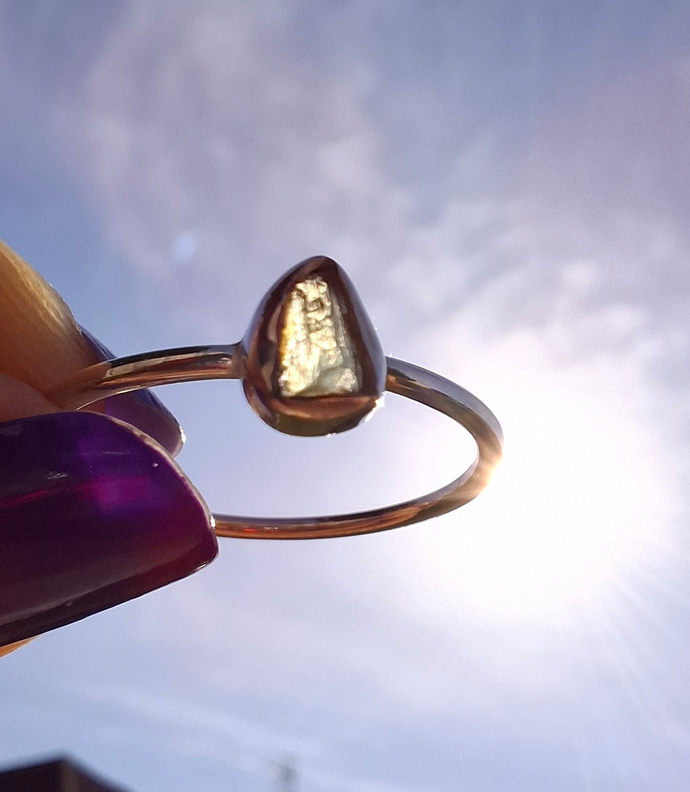 Moldavite Ring, size large R/small S, 925 Silver, Tektite (Ref: R54)