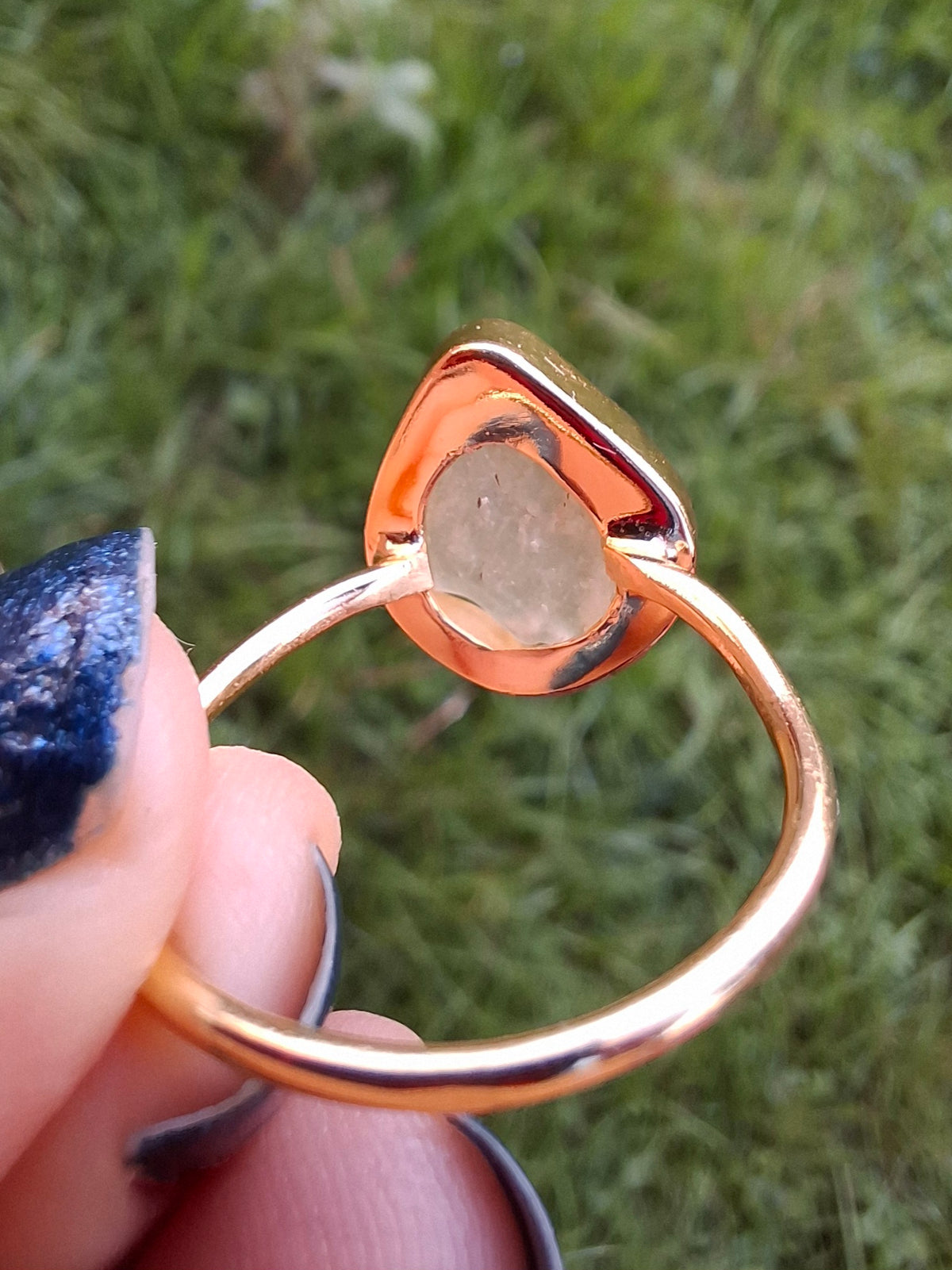 Libyan Desert Glass Ring, 14K GOLD Plated, size R, Tektite (Ref: LR66)