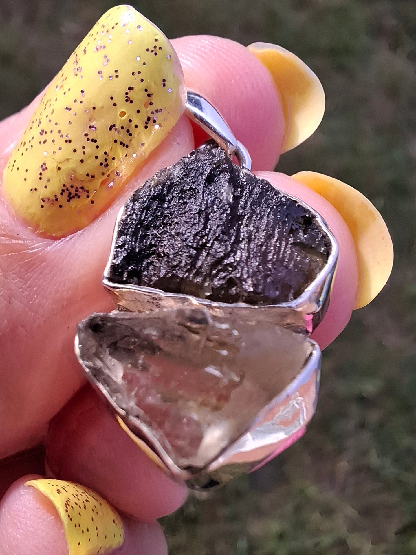 Moldavite & Libyan Desert Glass Pendant, 925 Silver, Tektite (Ref: MLP3)