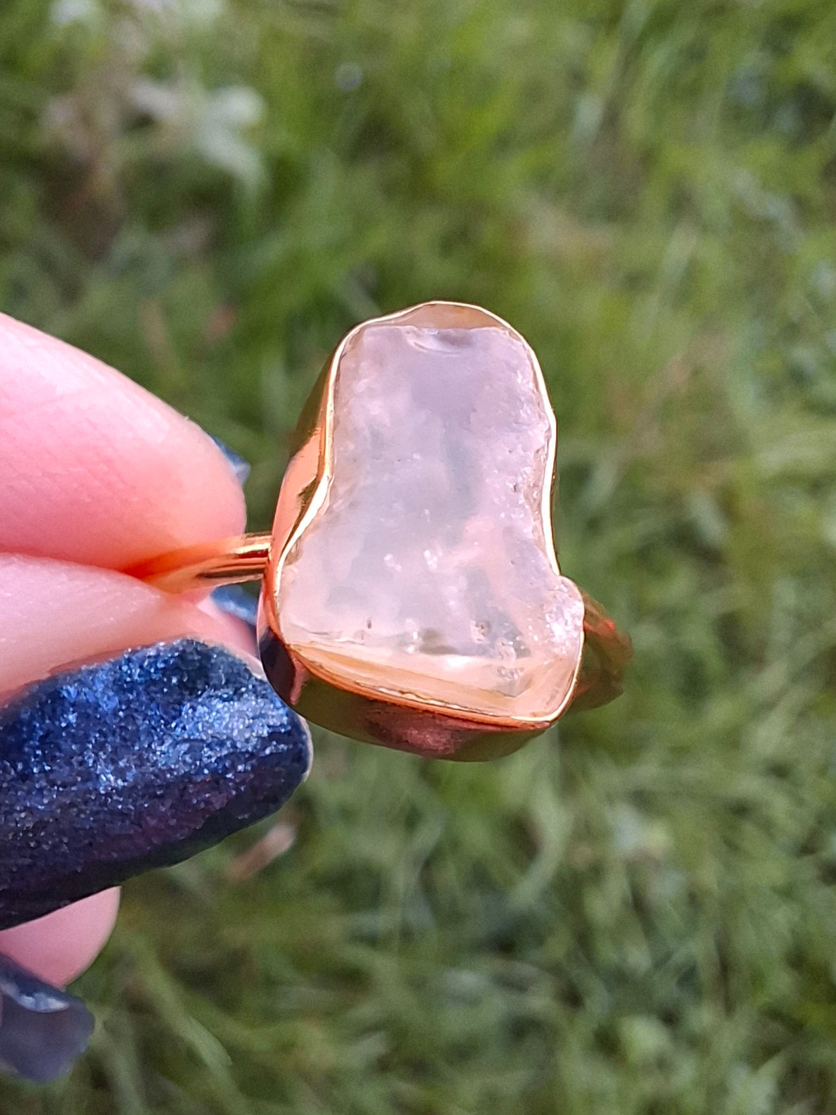 Libyan Desert Glass Ring, 14K GOLD Plated, size O, Tektite (Ref: LR65)