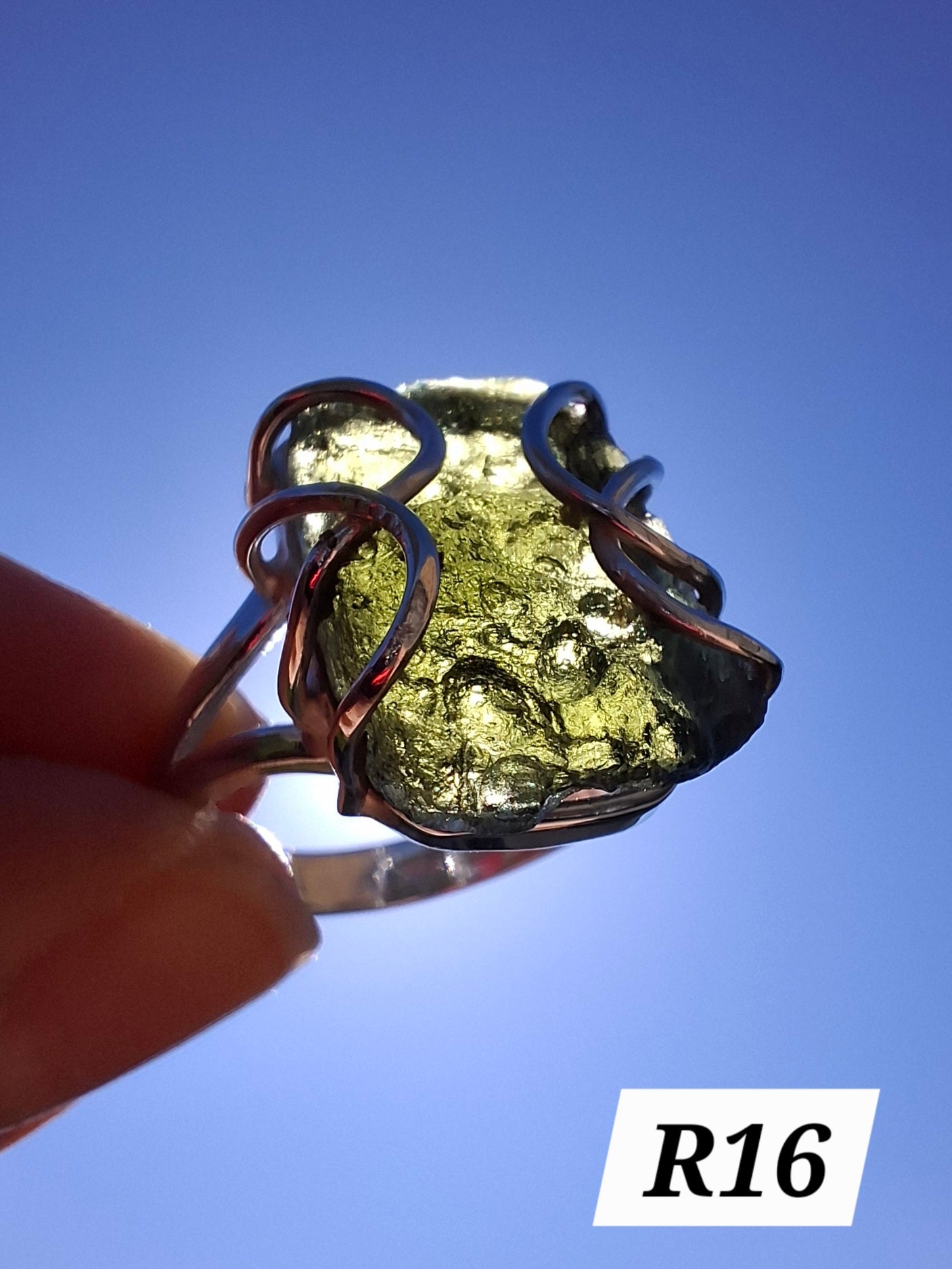 Moldavite Ring, size W, 925 silver, Tektite (Ref: R16)
