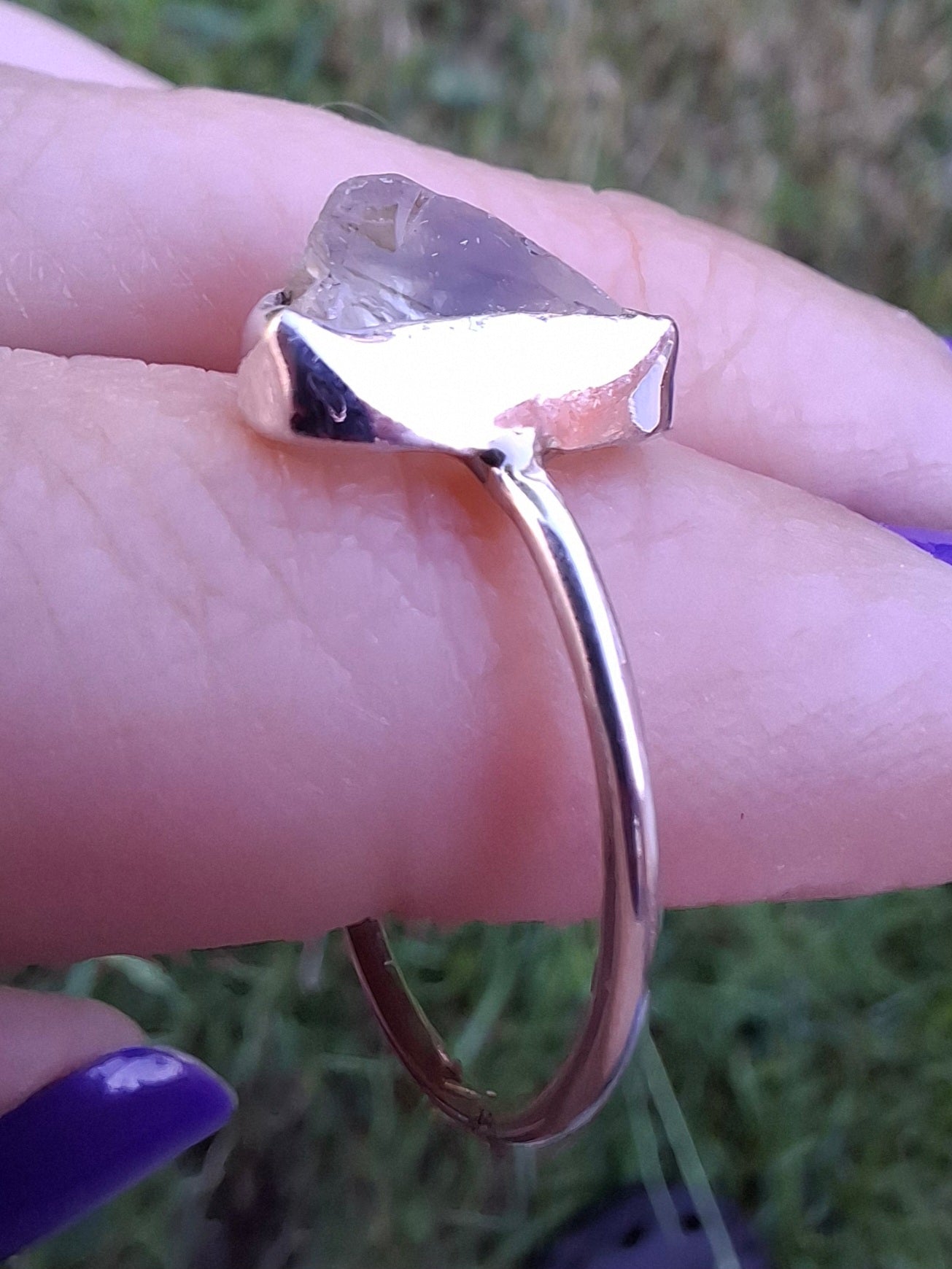 Libyan Desert Glass Ring, size small R, 925 Silver, Tektite (Ref: LR39)