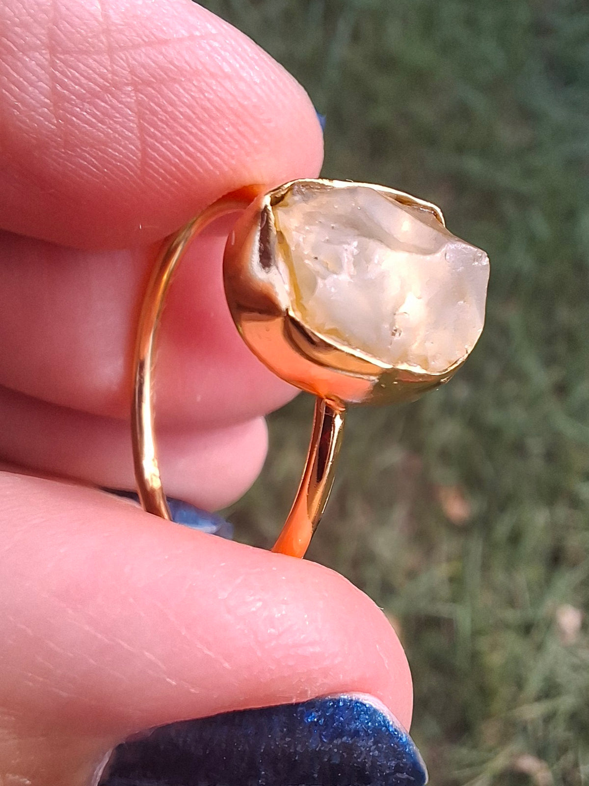 Libyan Desert Glass Ring, 14K GOLD Plated, size large S, Tektite (Ref: LR72)