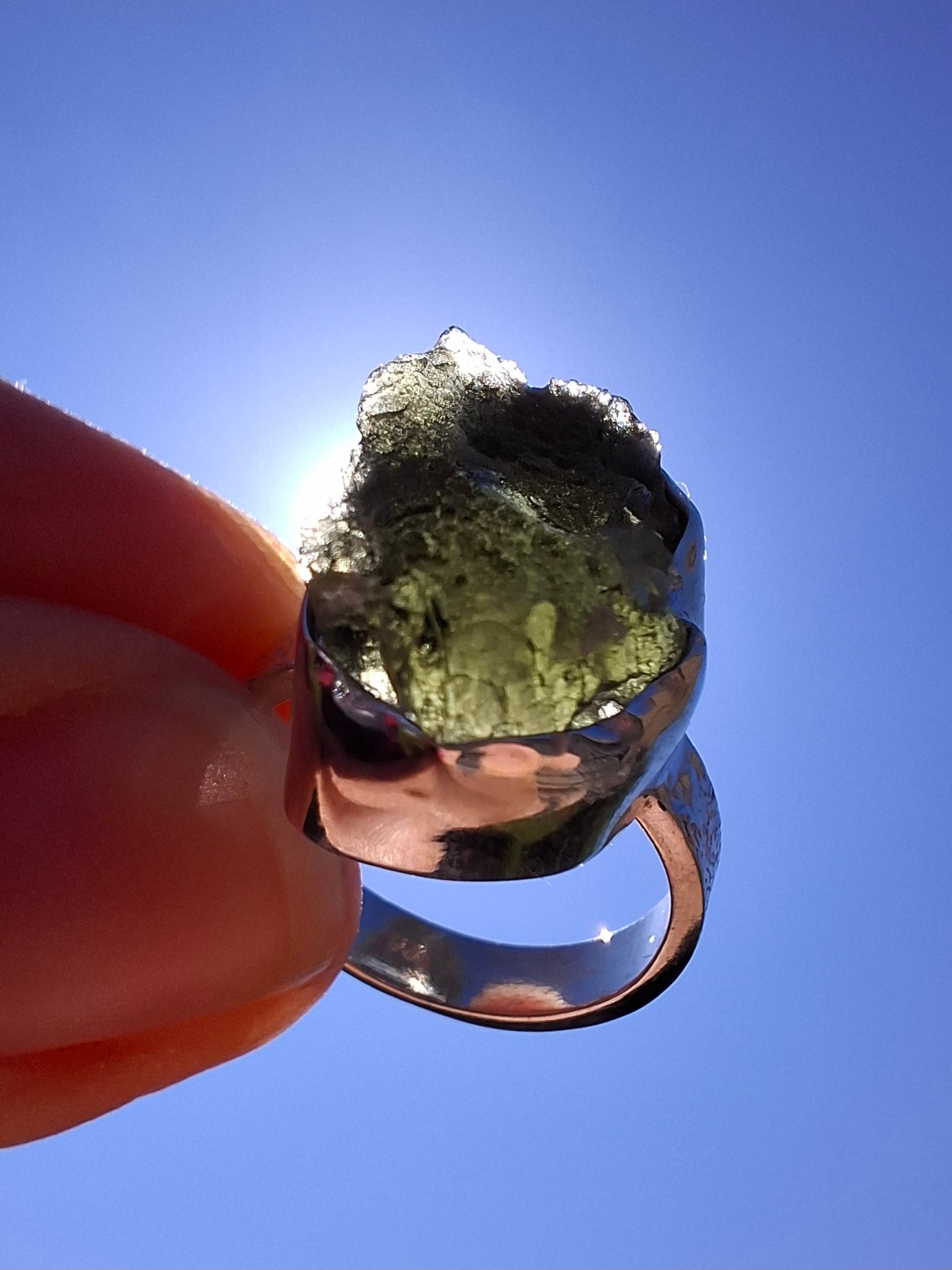 Moldavite Ring, size I, 925 Silver, Tektite (Ref: R295)