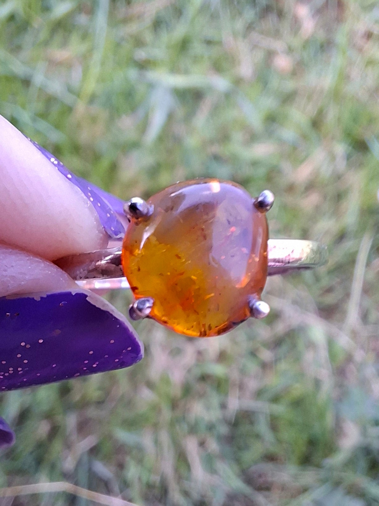 Baltic Amber Ring, size large W, 925 Silver, Fossil (Ref: AR27)