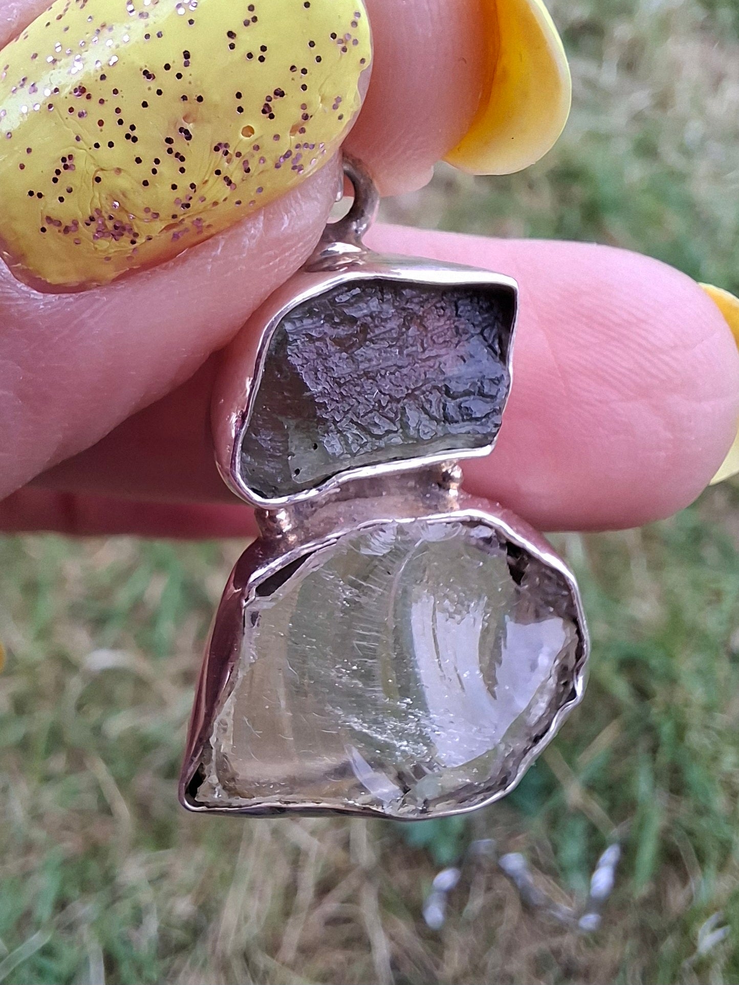 Moldavite & Libyan Desert Glass Pendant, 925 Silver, Tektite (Ref: MLP19)