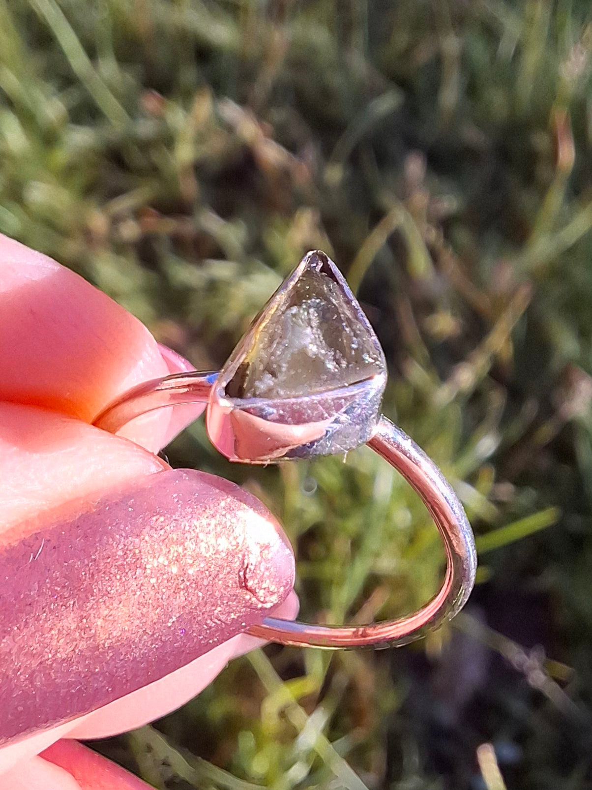 Moldavite Ring, size large K/small L, 925 Silver, Tektite (Ref: R57)