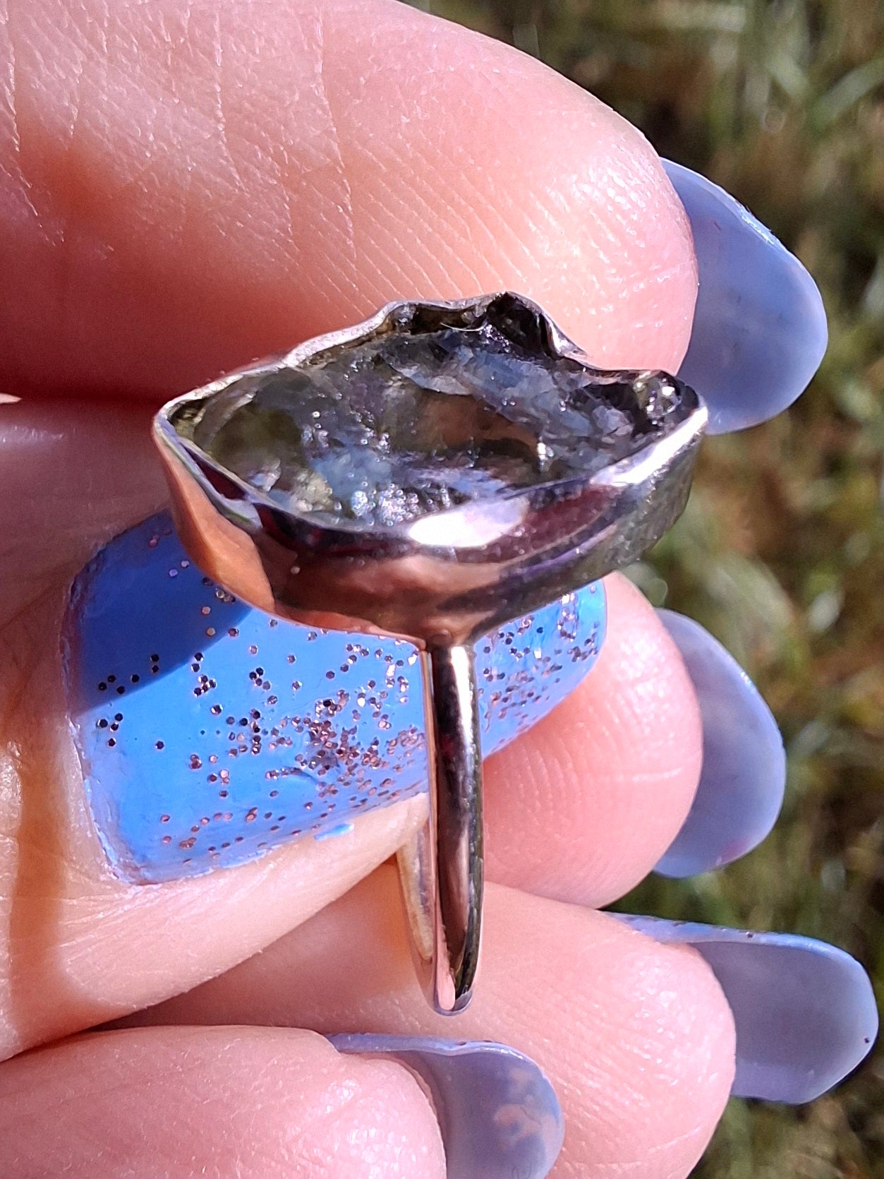 Moldavite Ring, size M, 925 Silver, Tektite (Ref: R22)